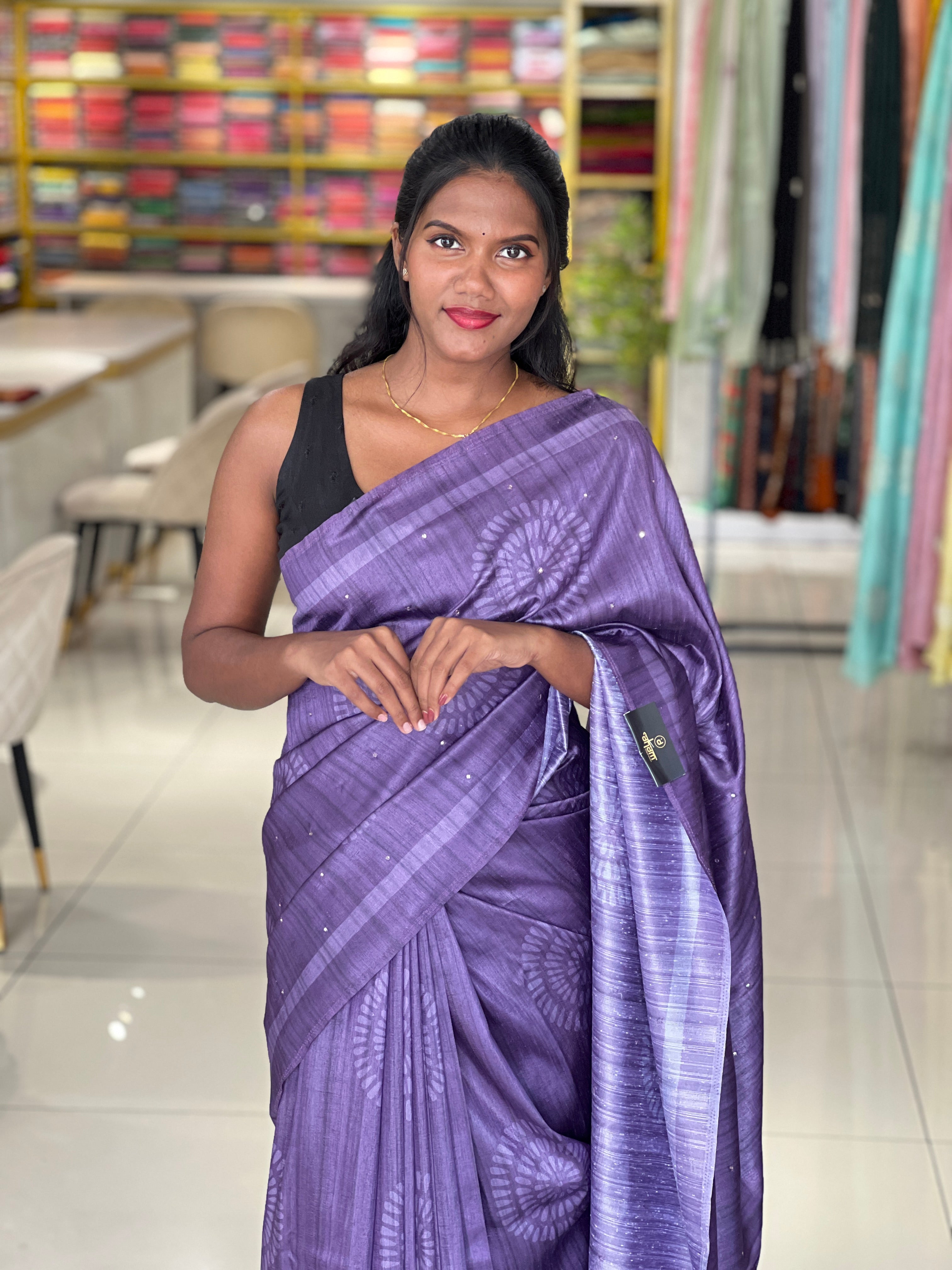 Printed Tussar Finish Saree | SSN372