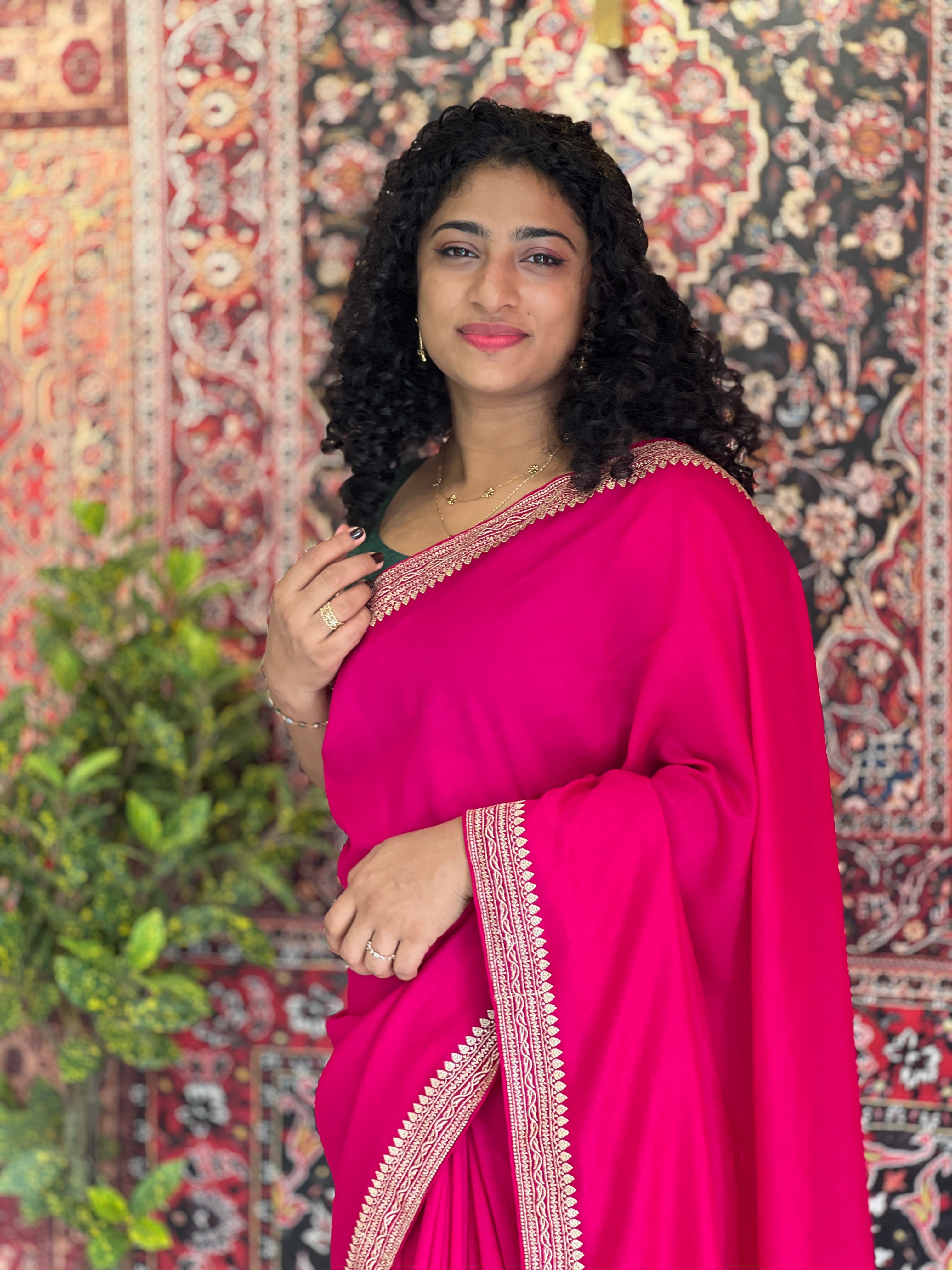 Embroidery Border Detailed Vichitra Silk Saree | RP486