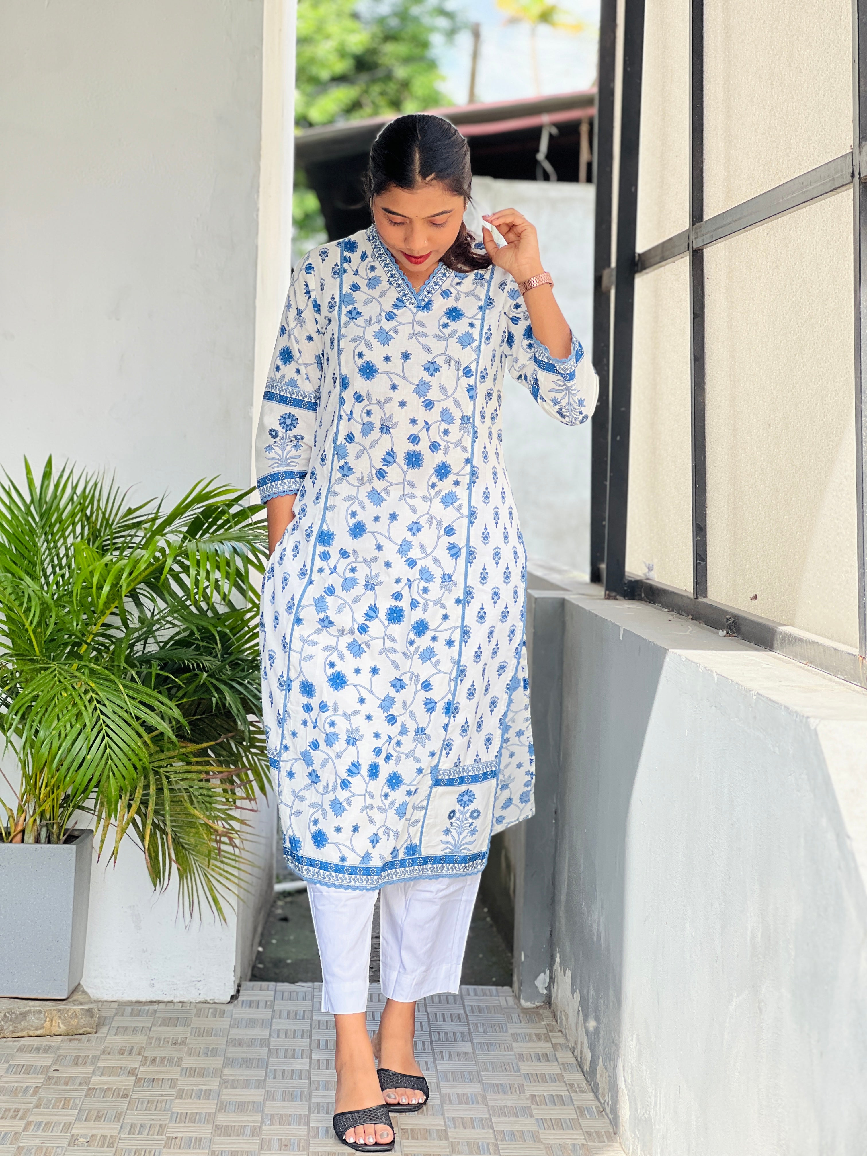 Floral Block Printed Cotton Kurta  | PGI140