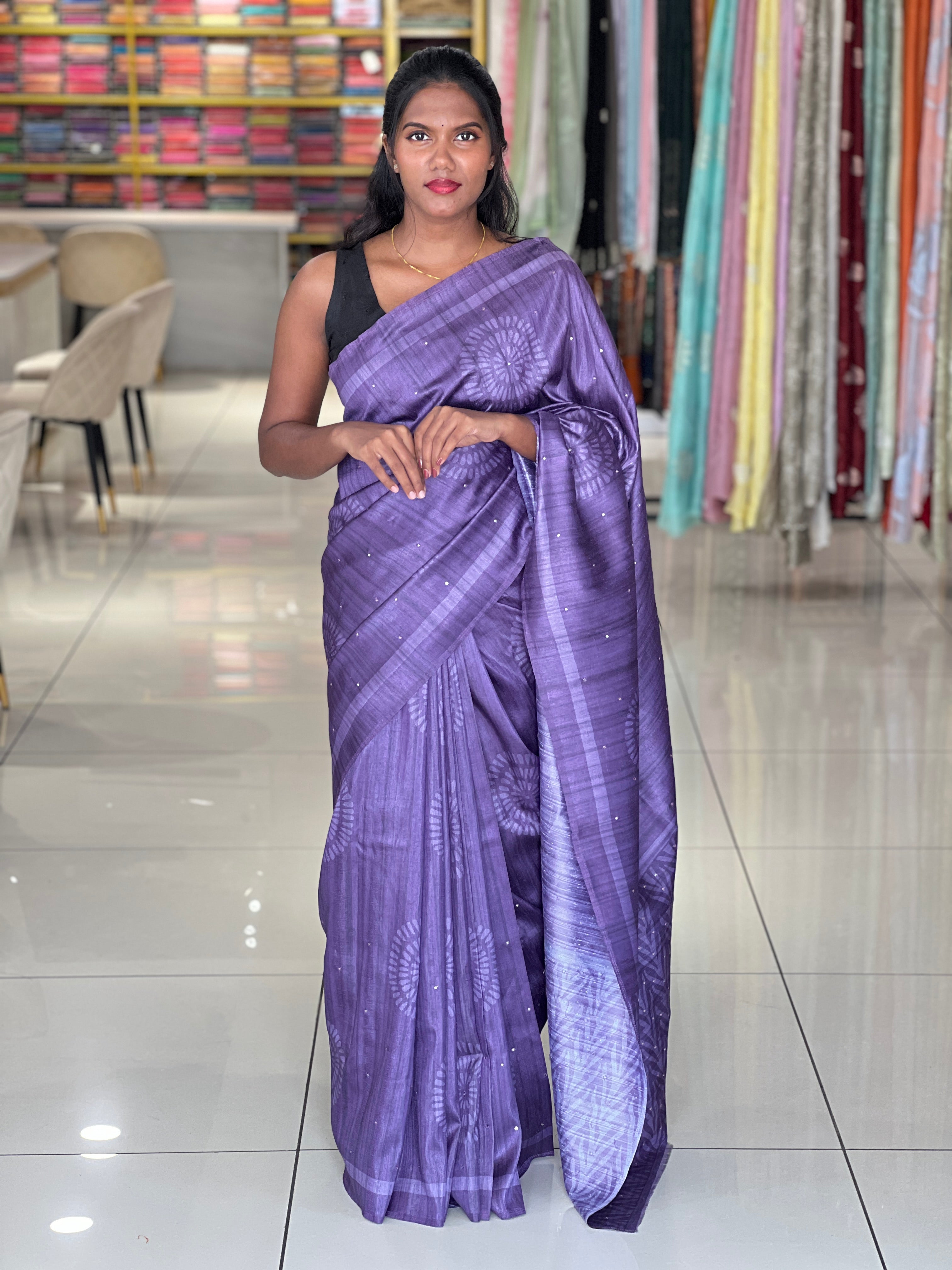 Printed Tussar Finish Saree | SSN372
