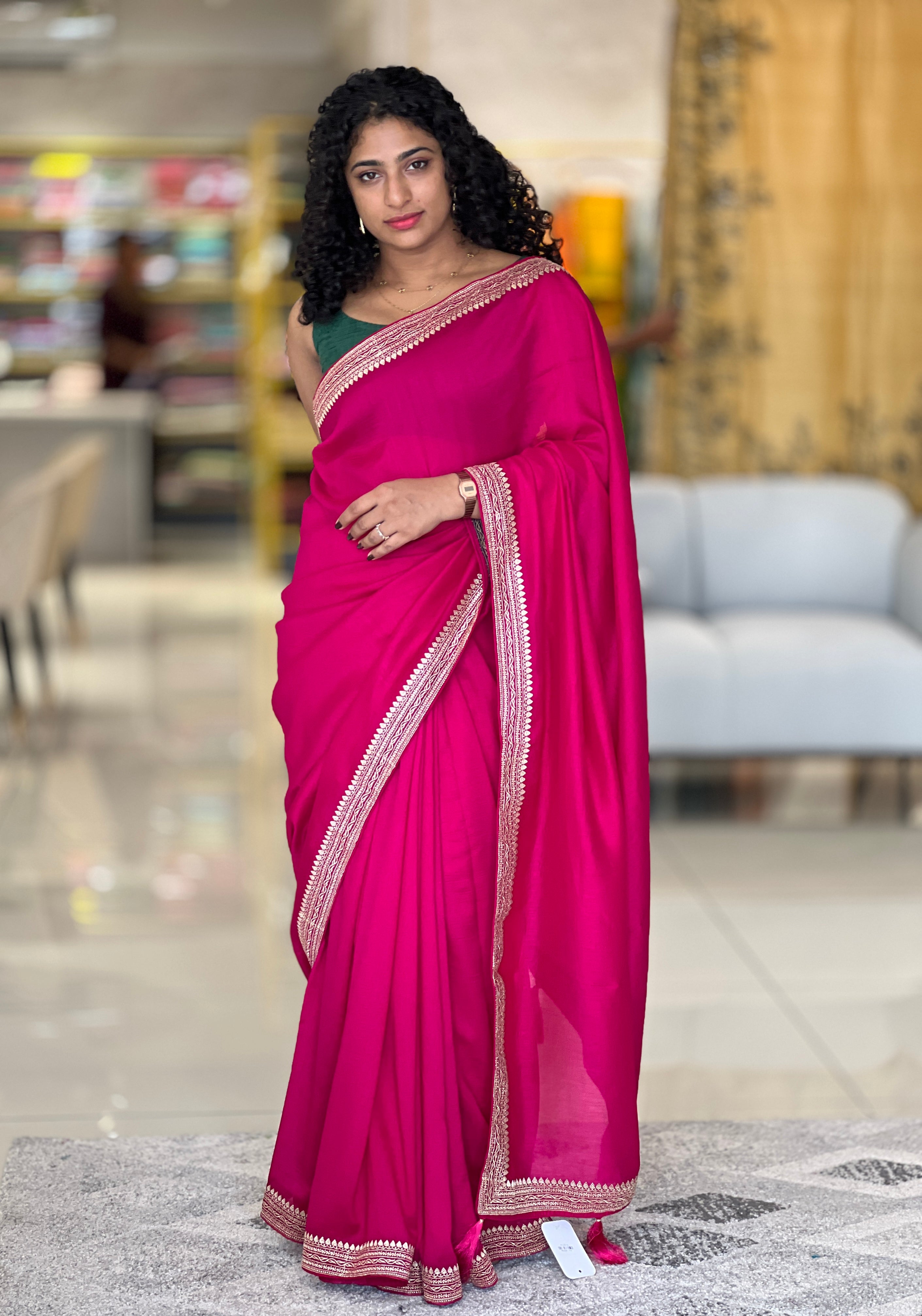 Embroidery Border Detailed Vichitra Silk Saree | RP486