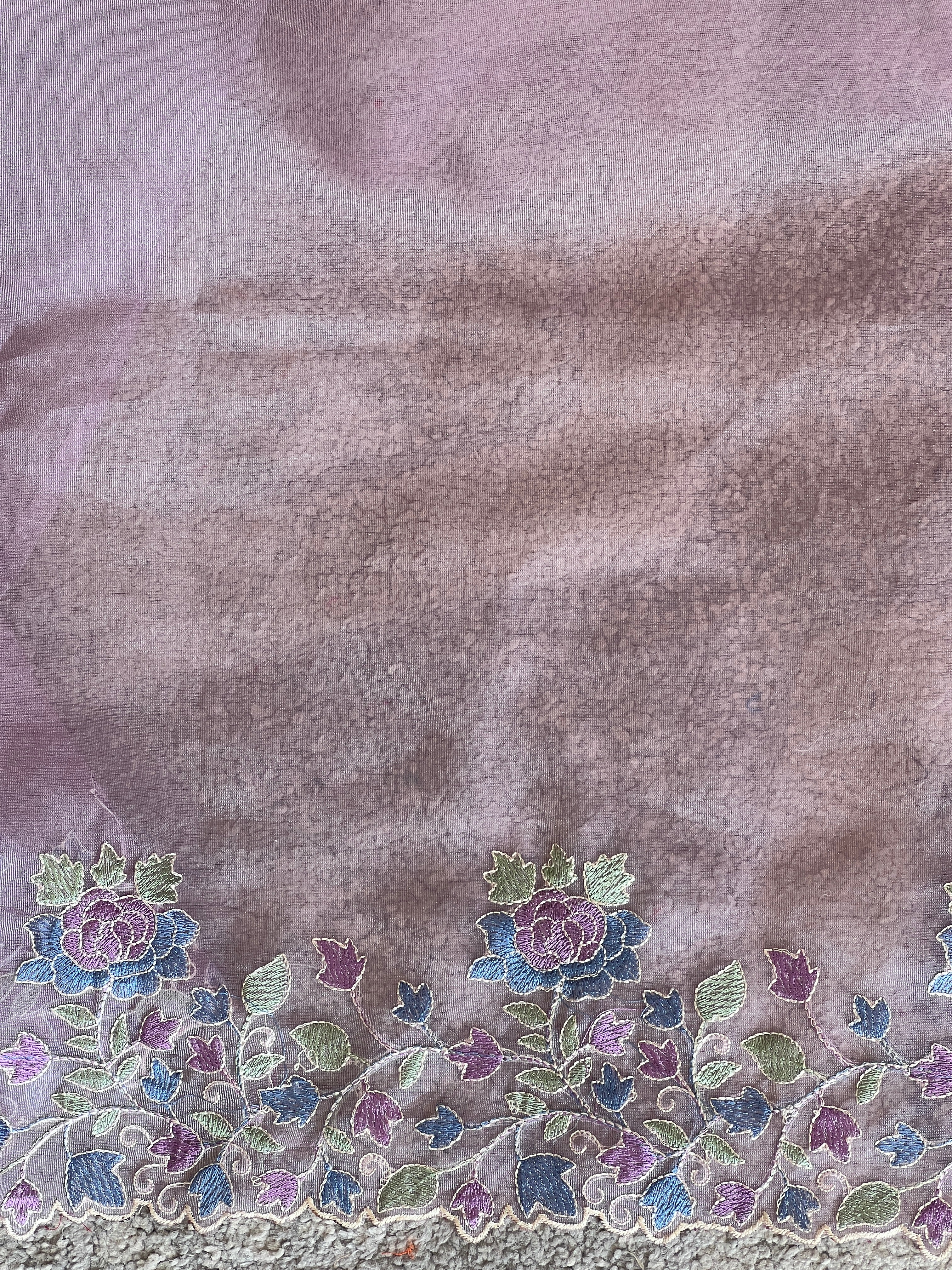 Scattered Floral Embroidered Shimmer Organza Saree | SBP557