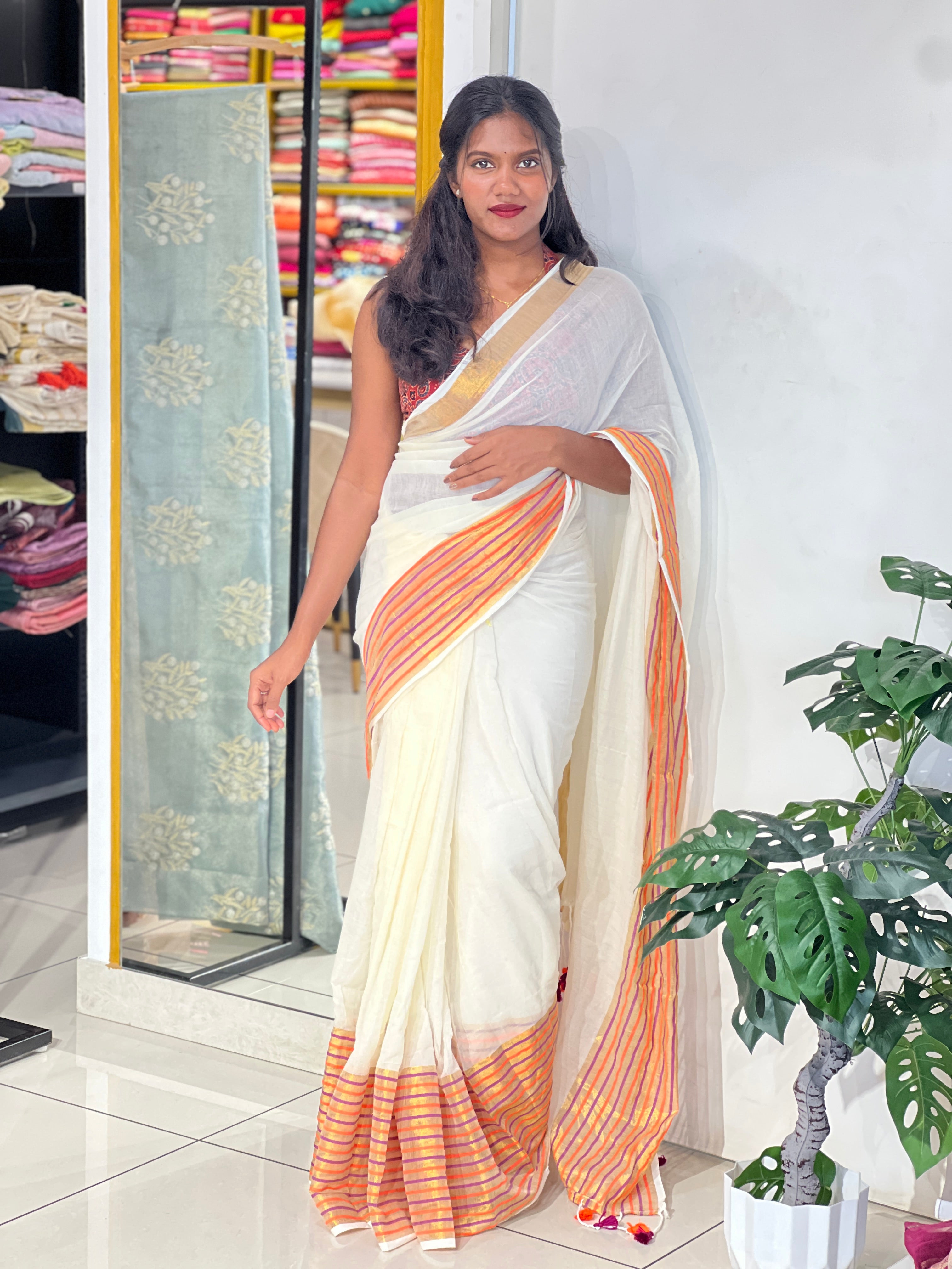 Multi Color Stripe Border Pattern Mul Cotton | SA177