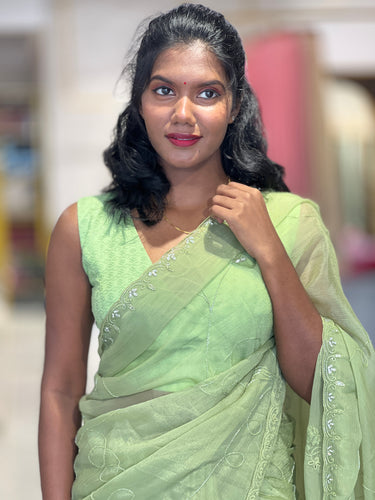 Hand Work Crushed Organza Saree | SBP857