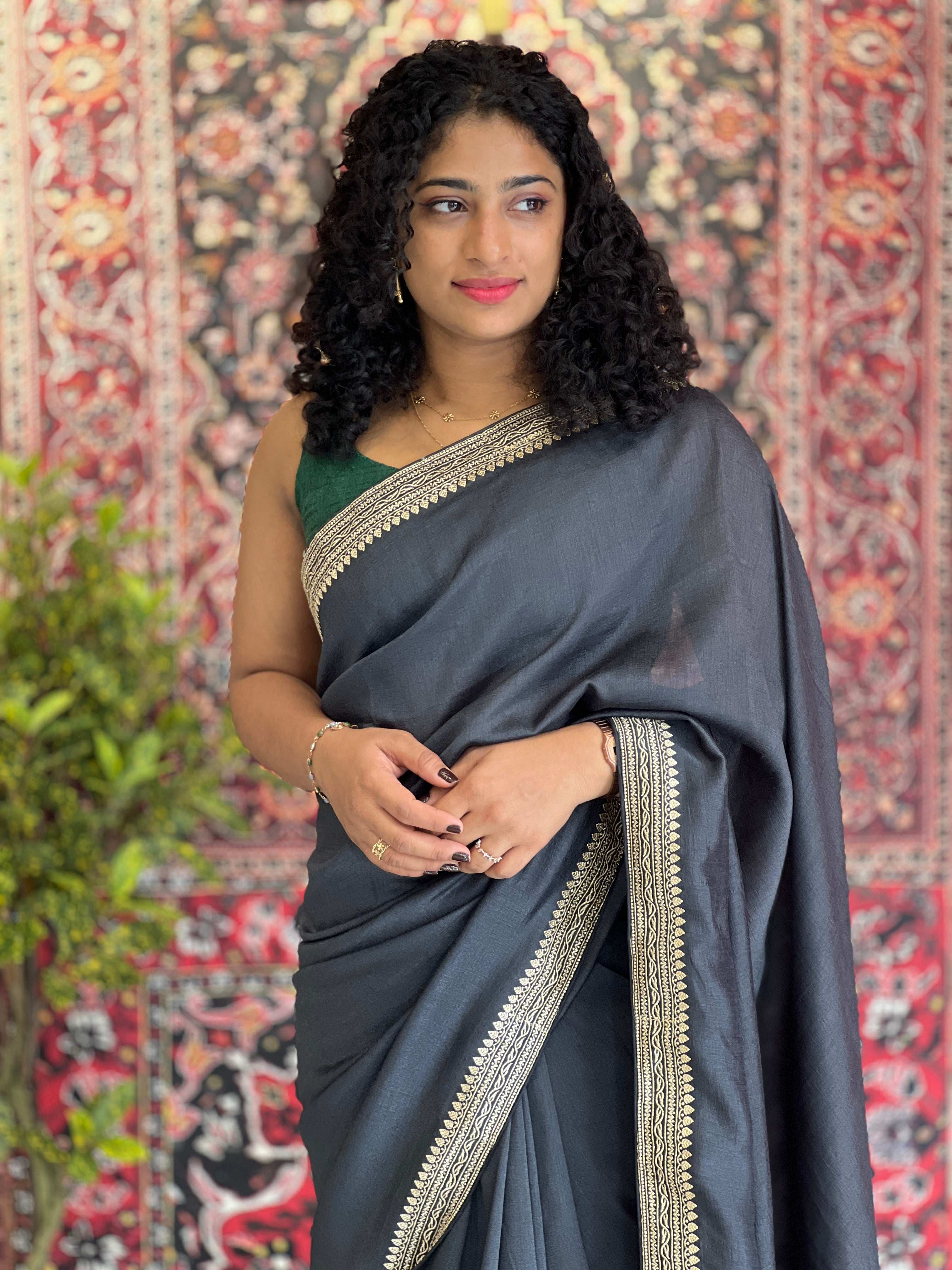 Embroidery Border Detailed Vichitra Silk Saree | RP486