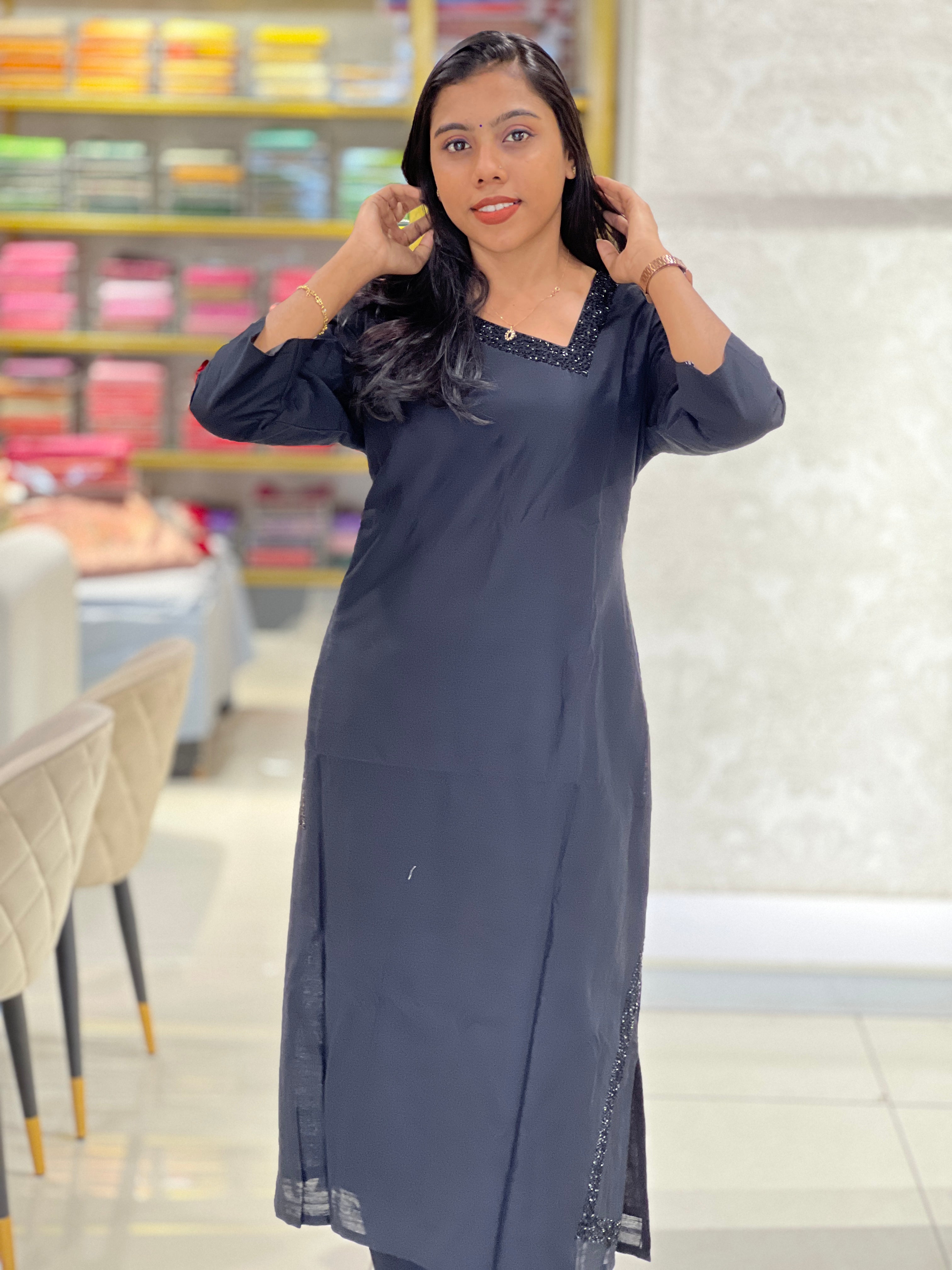 Cut Beads Detailed Raw Silk Kurta | DNT618