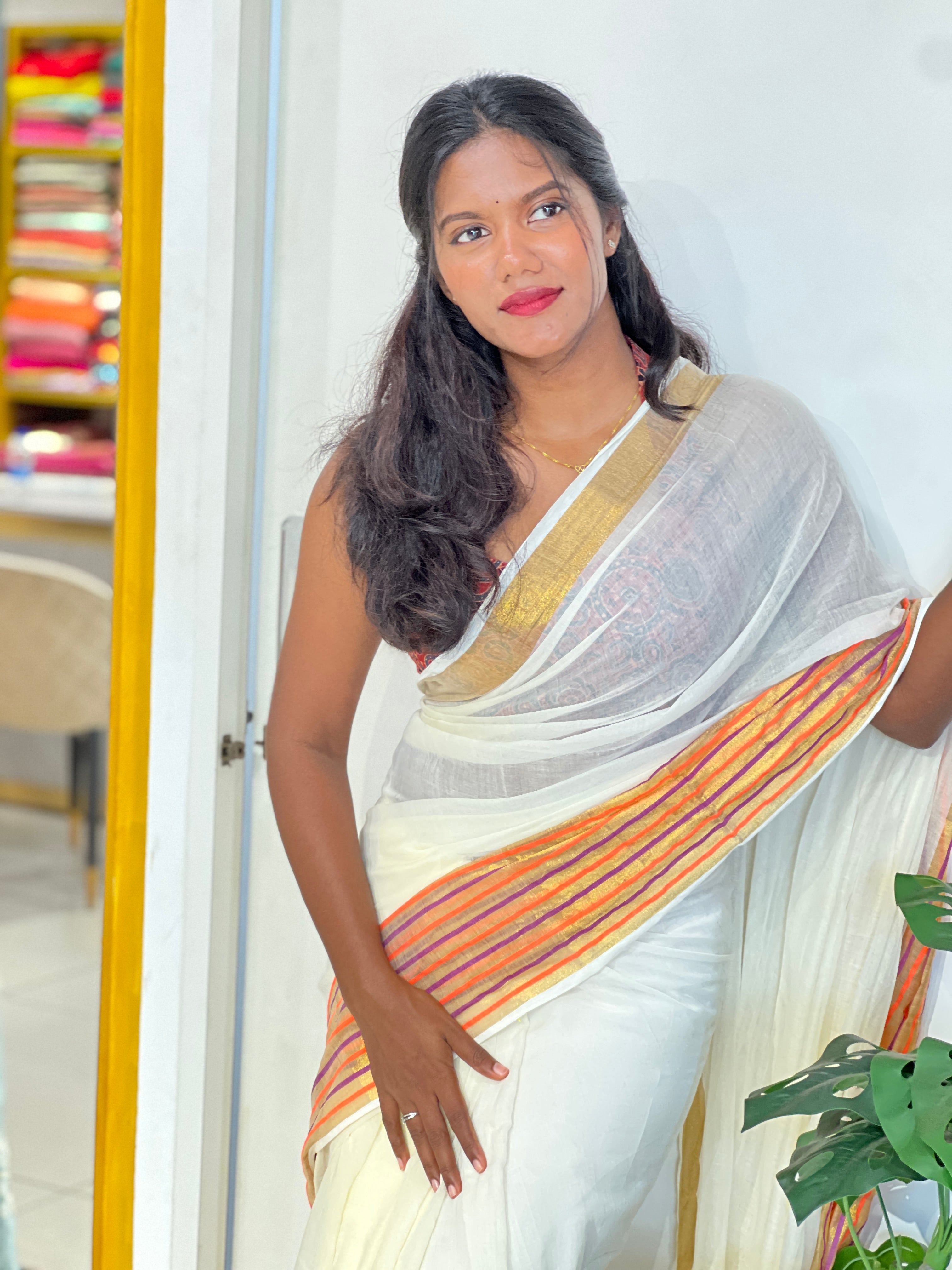 Multi Color Stripe Border Pattern Mul Cotton | SA177
