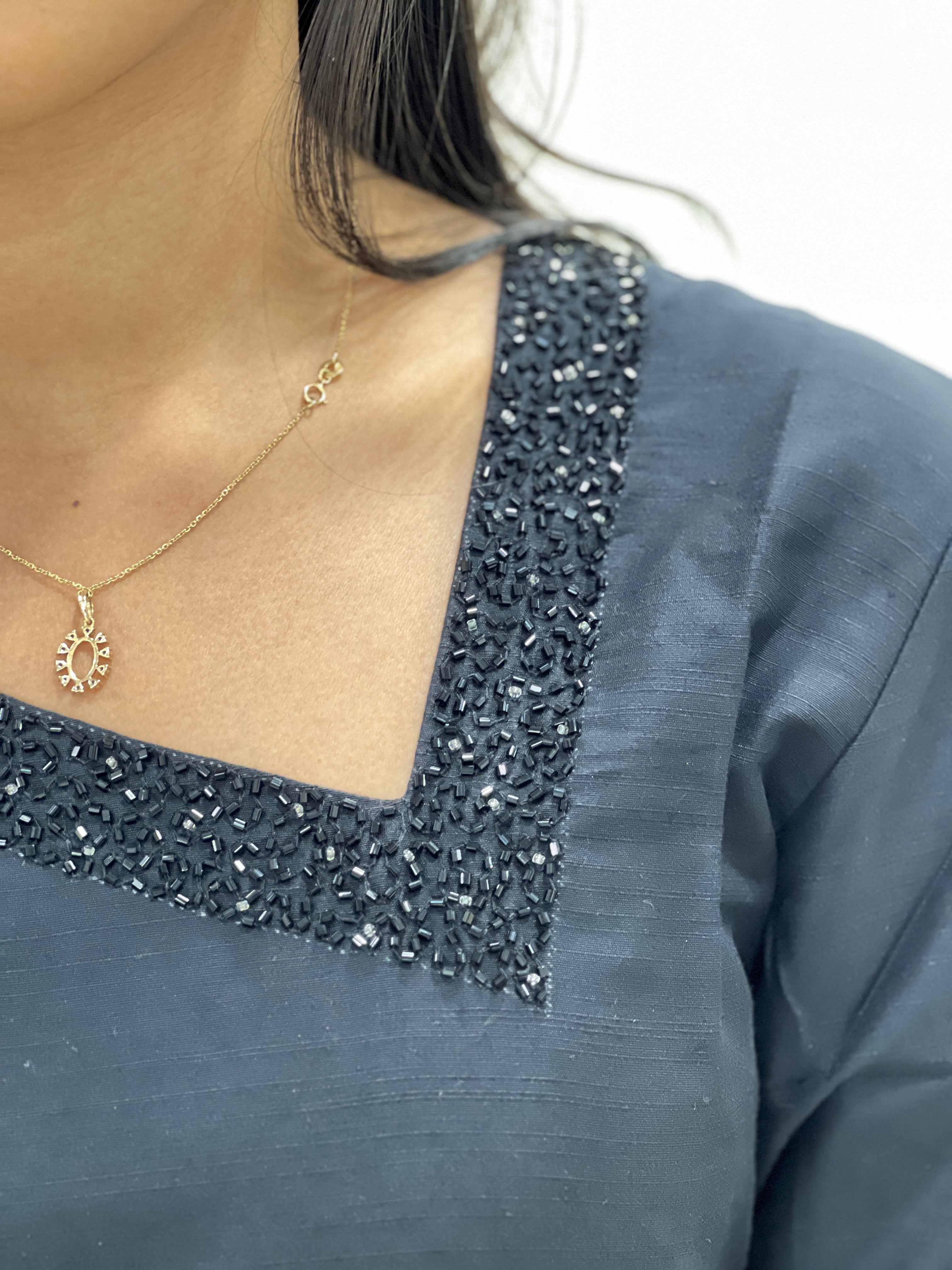Cut Beads Detailed Raw Silk Kurta | DNT618