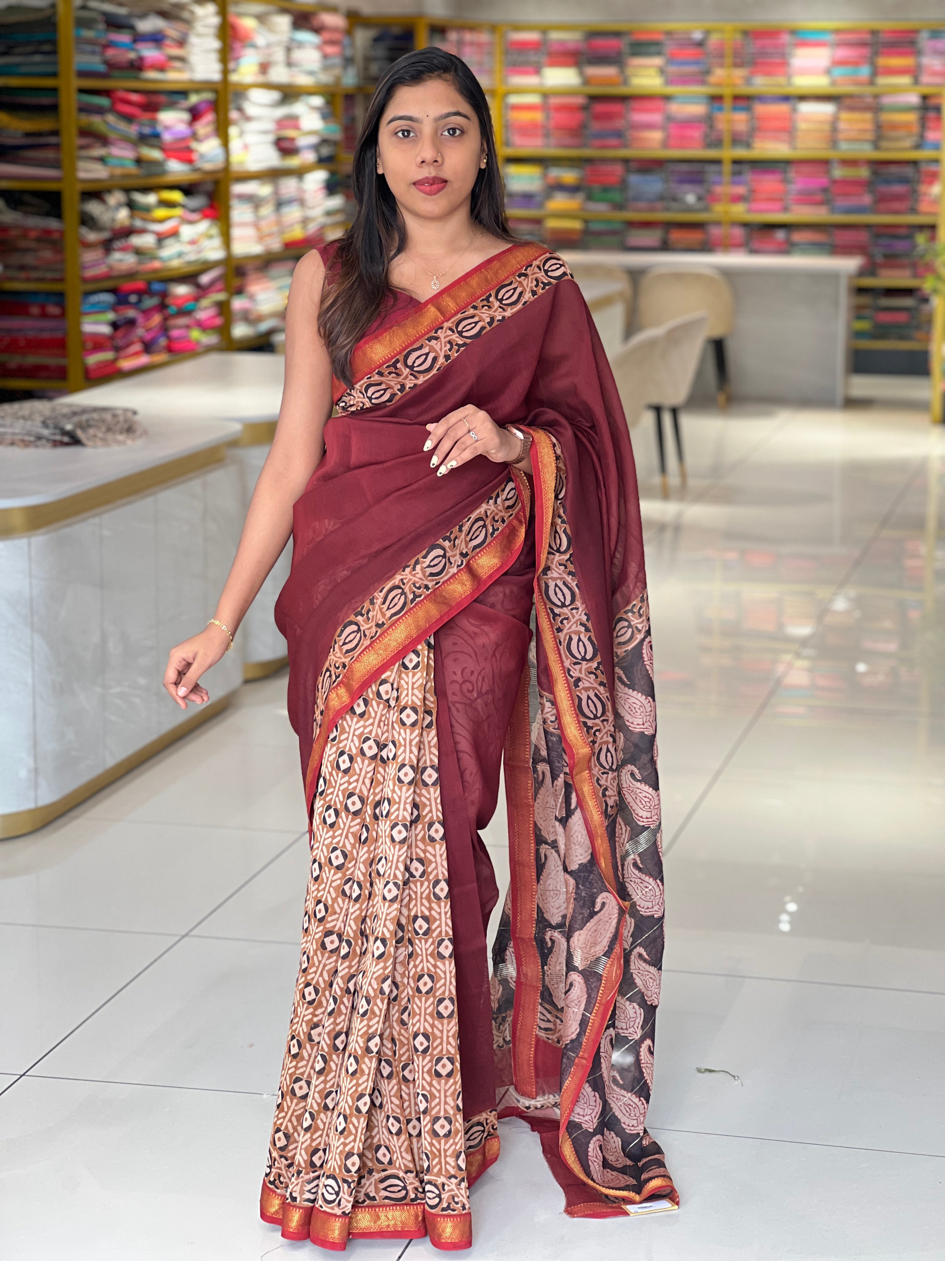 Mangalgiri Border Detailed Chanderi Saree | VFC590