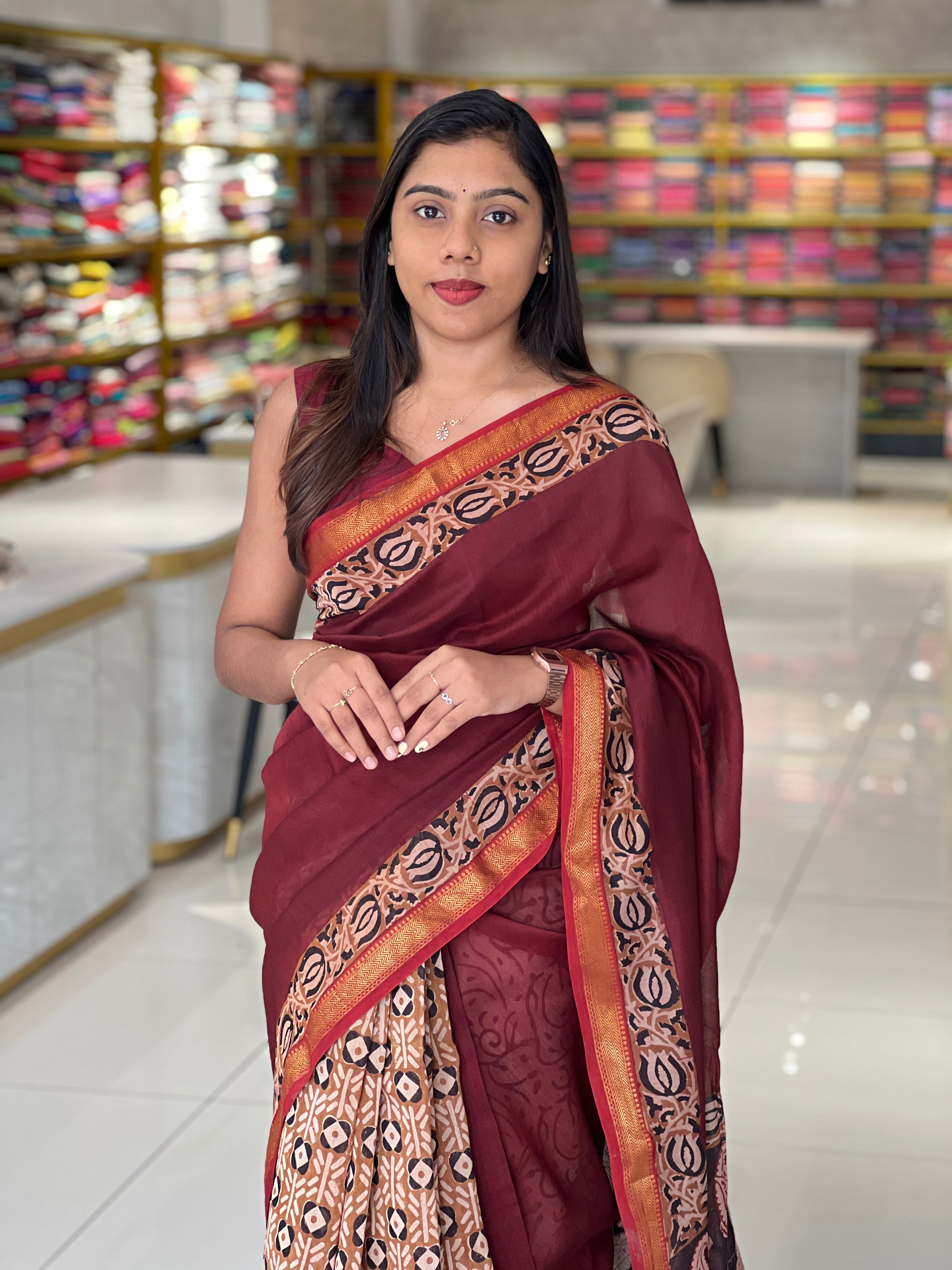 Mangalgiri Border Detailed Chanderi Saree | VFC590