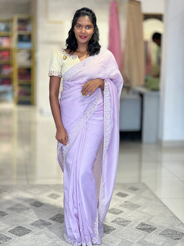 Hand Embroidery Crushed Shimmer Organza Saree | SBP834