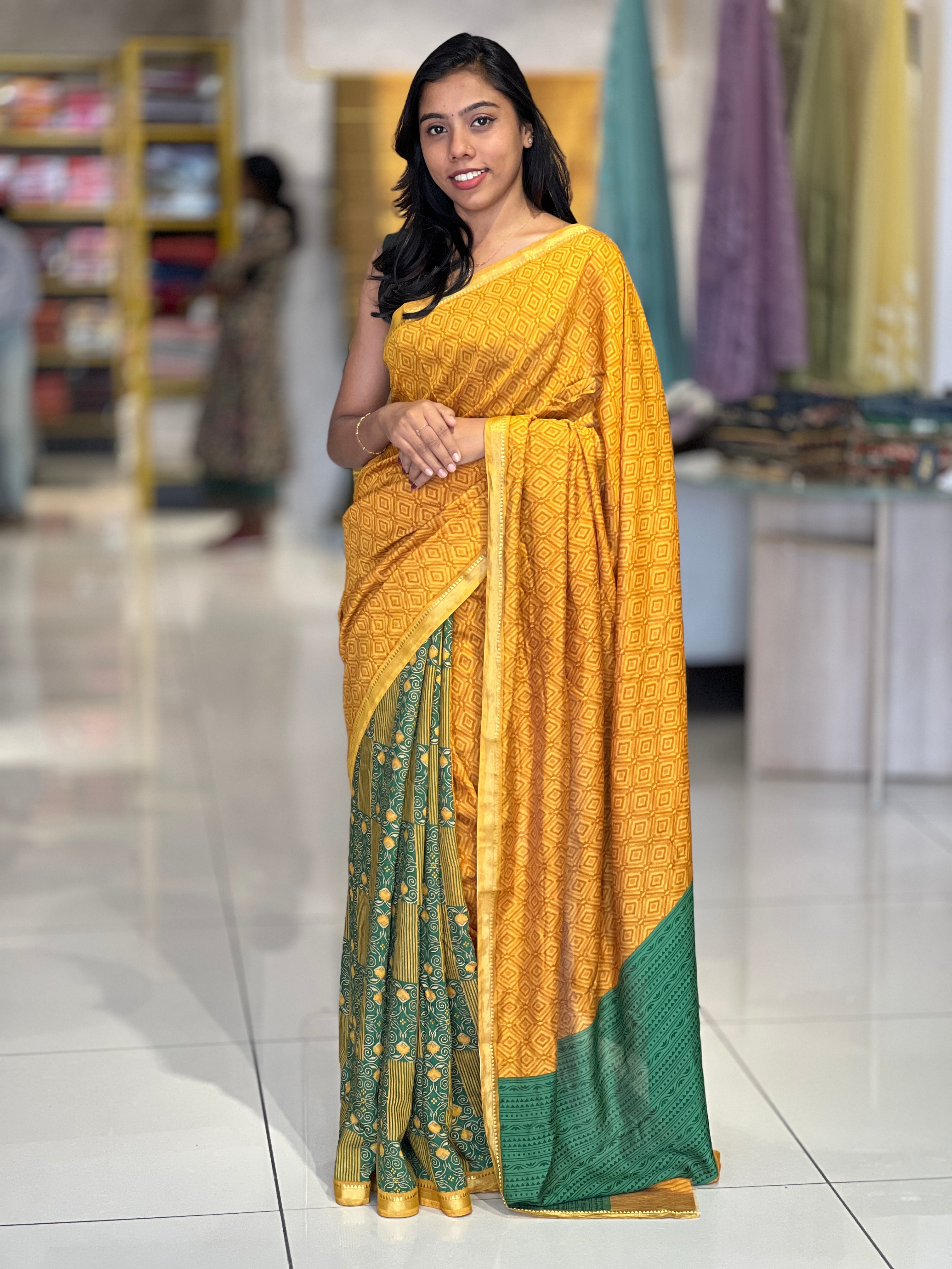 Geometrical Printed Chanderi Finish Saree | GMS314