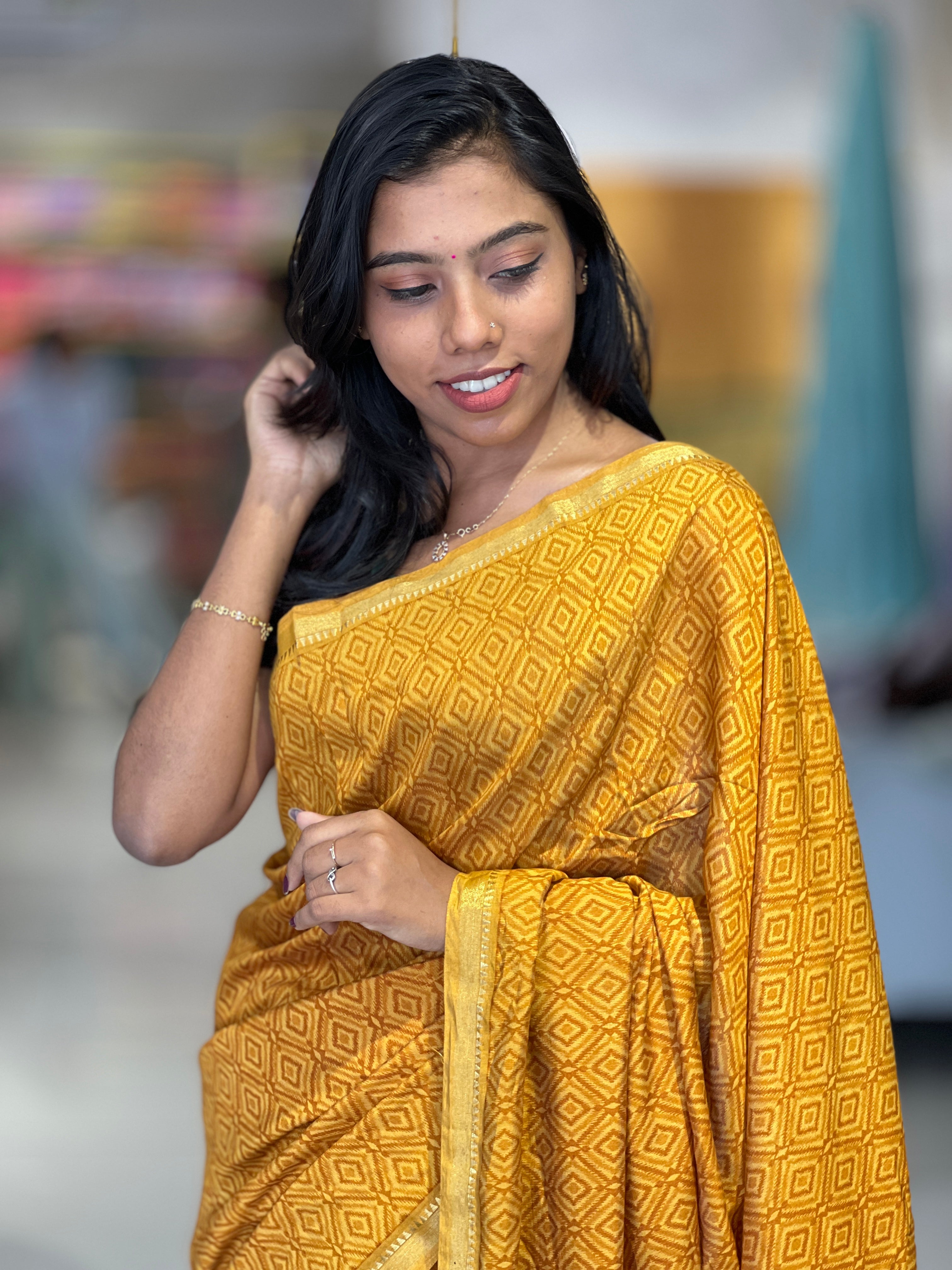 Geometrical Printed Chanderi Finish Saree | GMS314