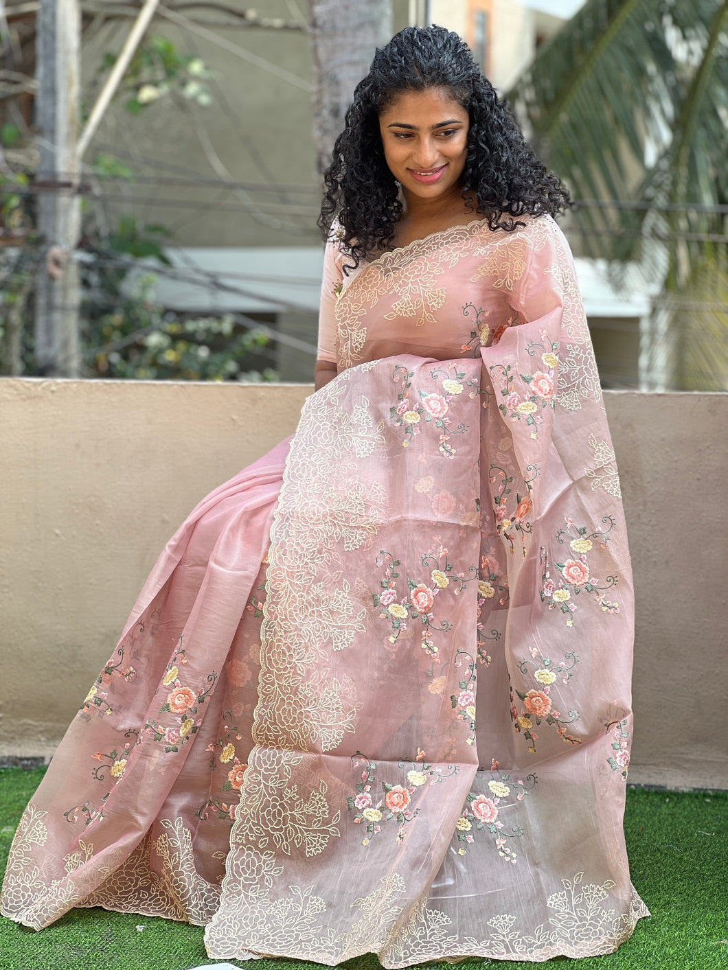 Point Embroidery Border Viscose Organza Saree | BLD426