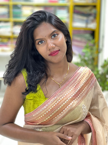 Machine Embroidery Detailed Viscose Organza Saree | SUN574