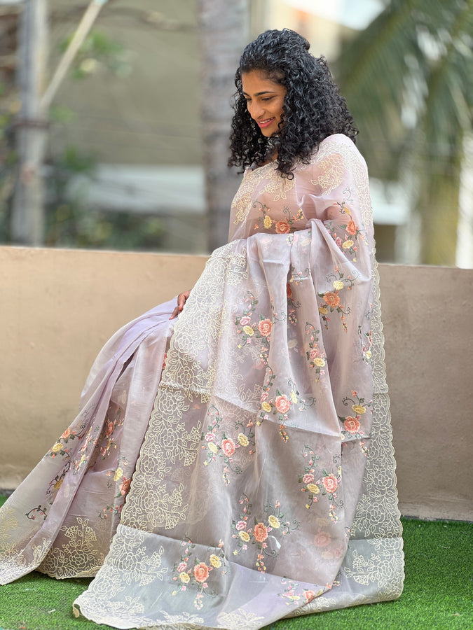 Point Embroidery Border Viscose Organza Saree | BLD420