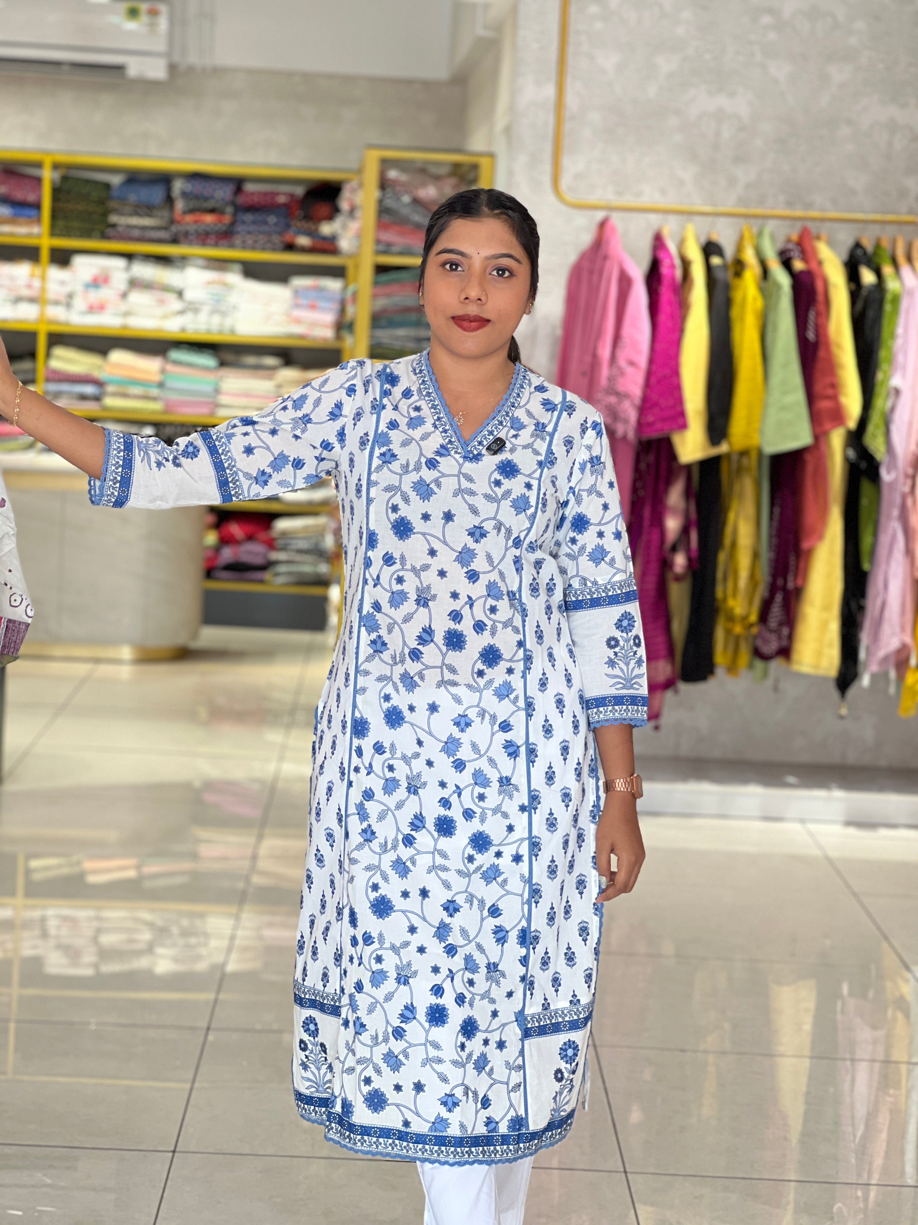 Floral Block Printed Cotton Kurta  | PGI140