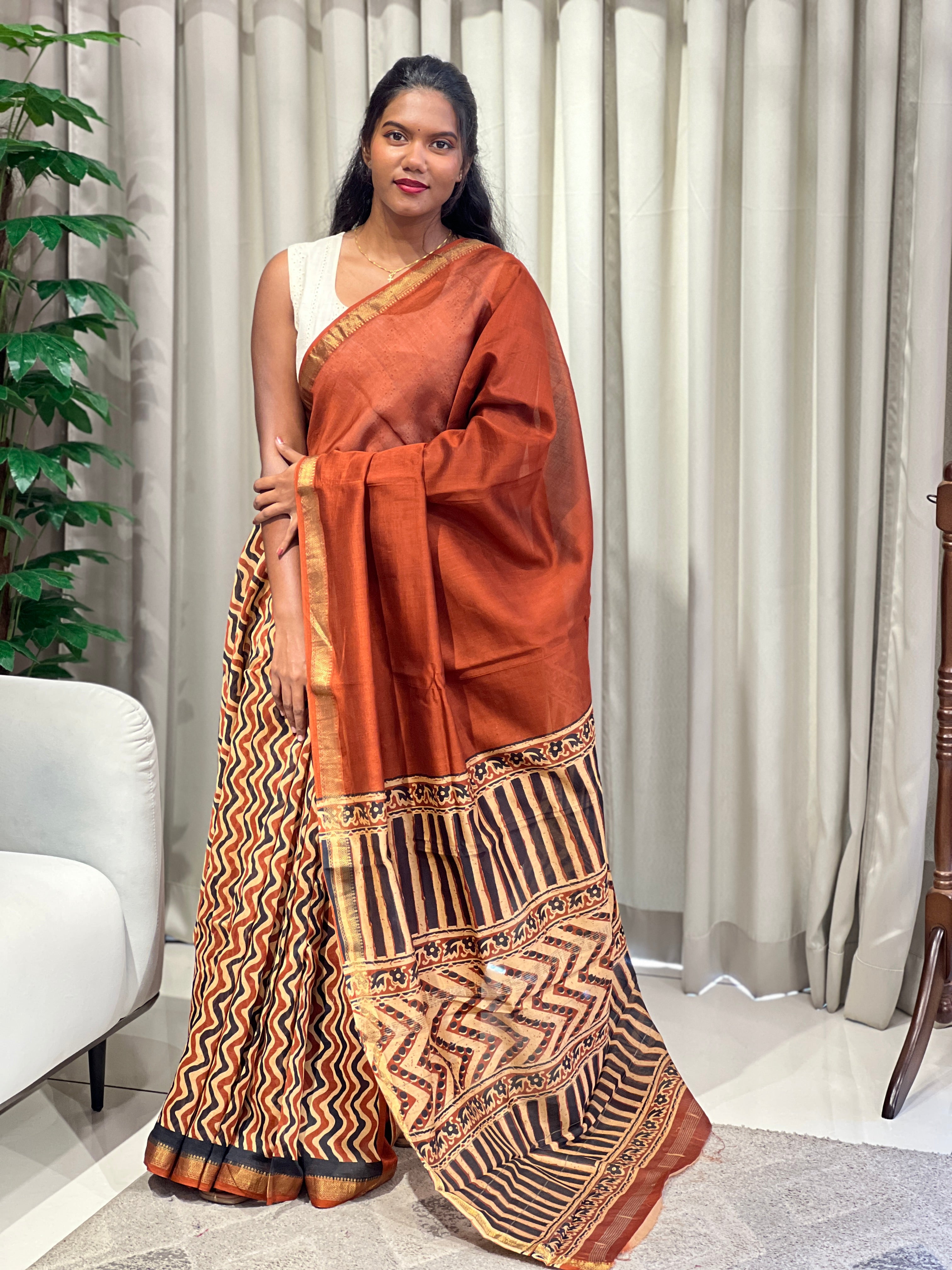 Mangalgiri Border Detailed Chanderi Saree | VFC593