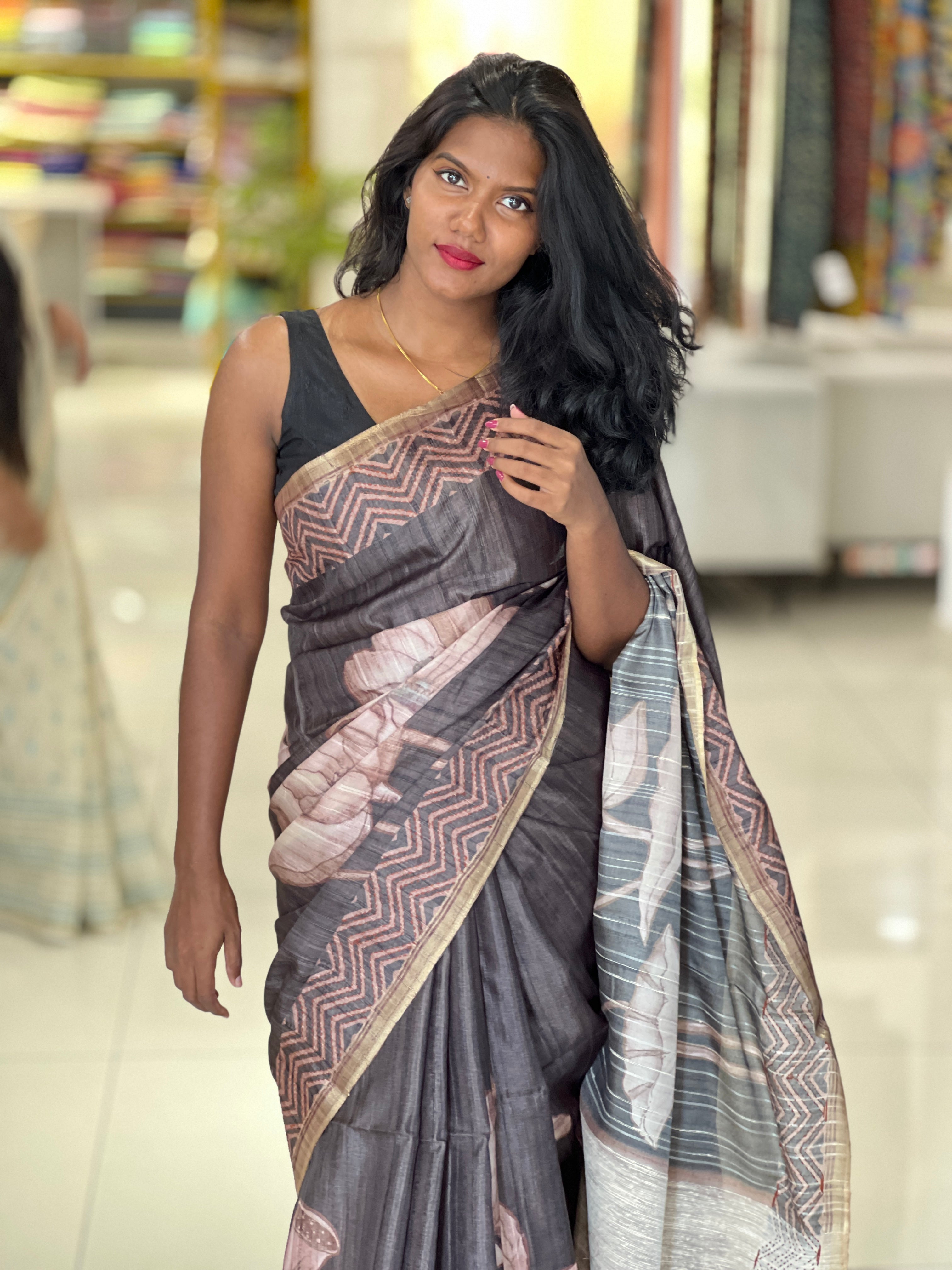 Floral Printed Semi Tussar Saree | SSN293