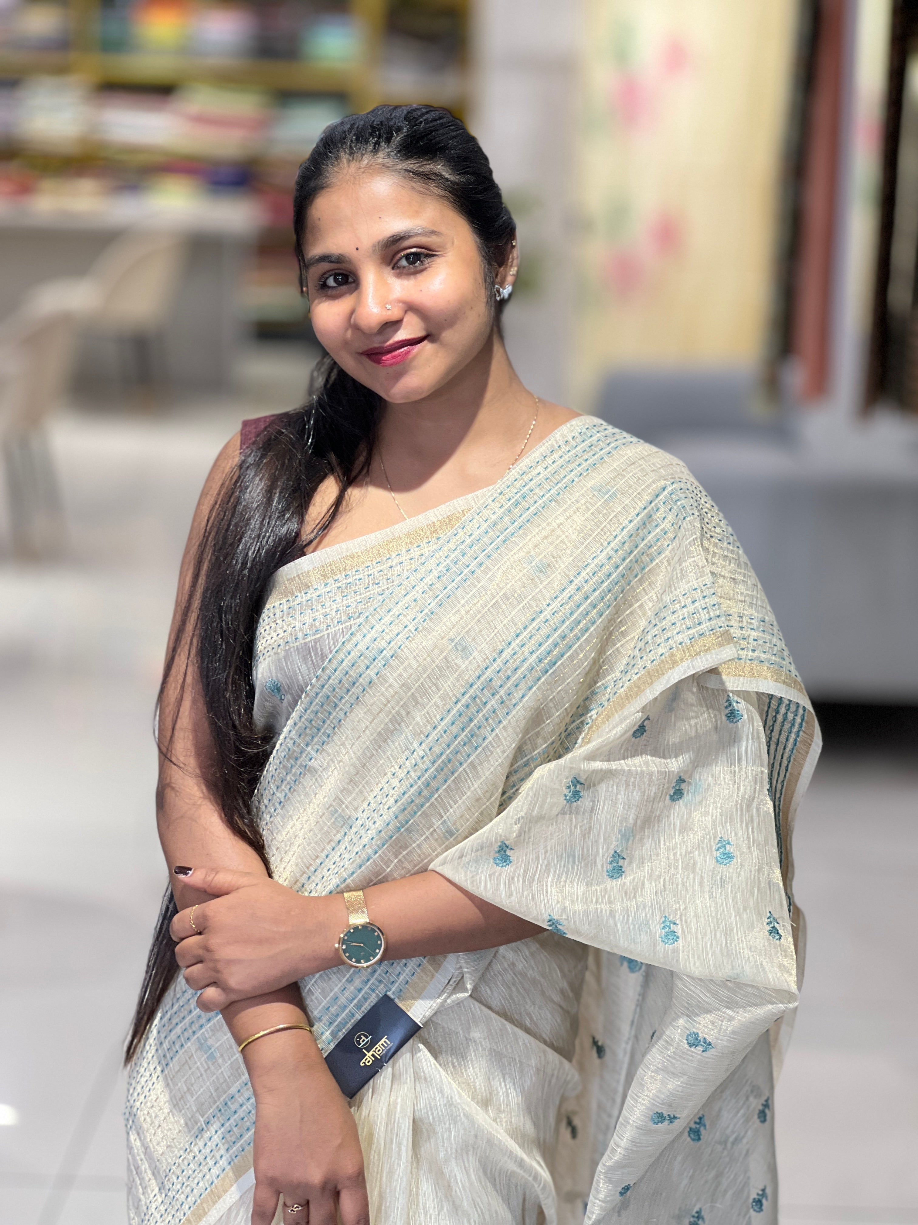 Machine Embroidery Detailed Tissue Saree | SSN306