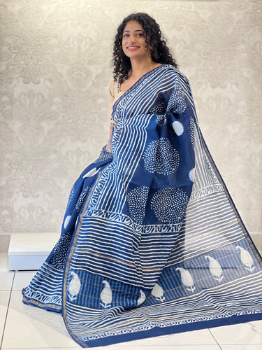 Block Printed Chanderi Saree | JKL346