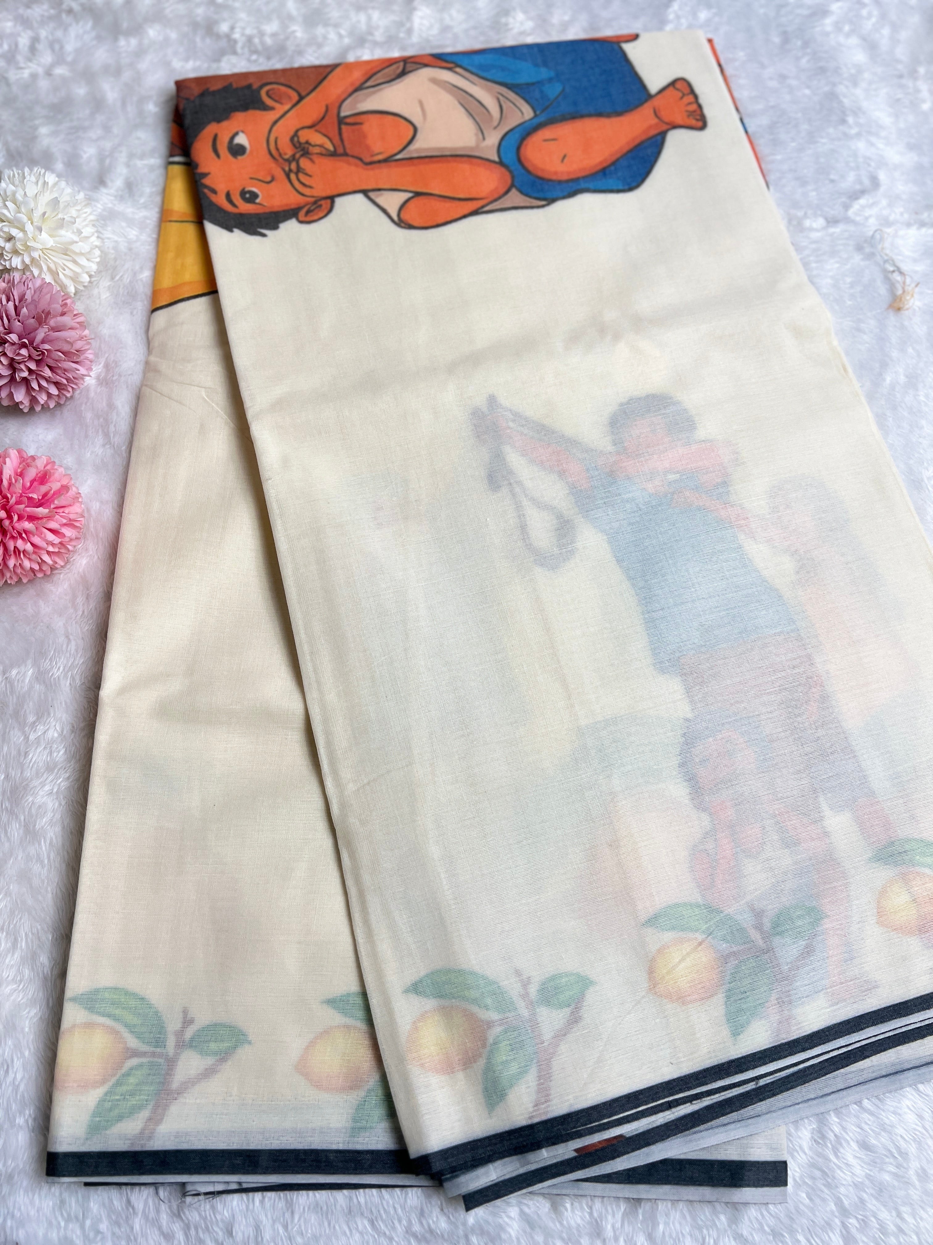 Printed Pattern Kerala Cotton Saree | GAT409