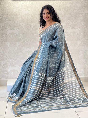 Block Printed Chanderi Saree | JKL309
