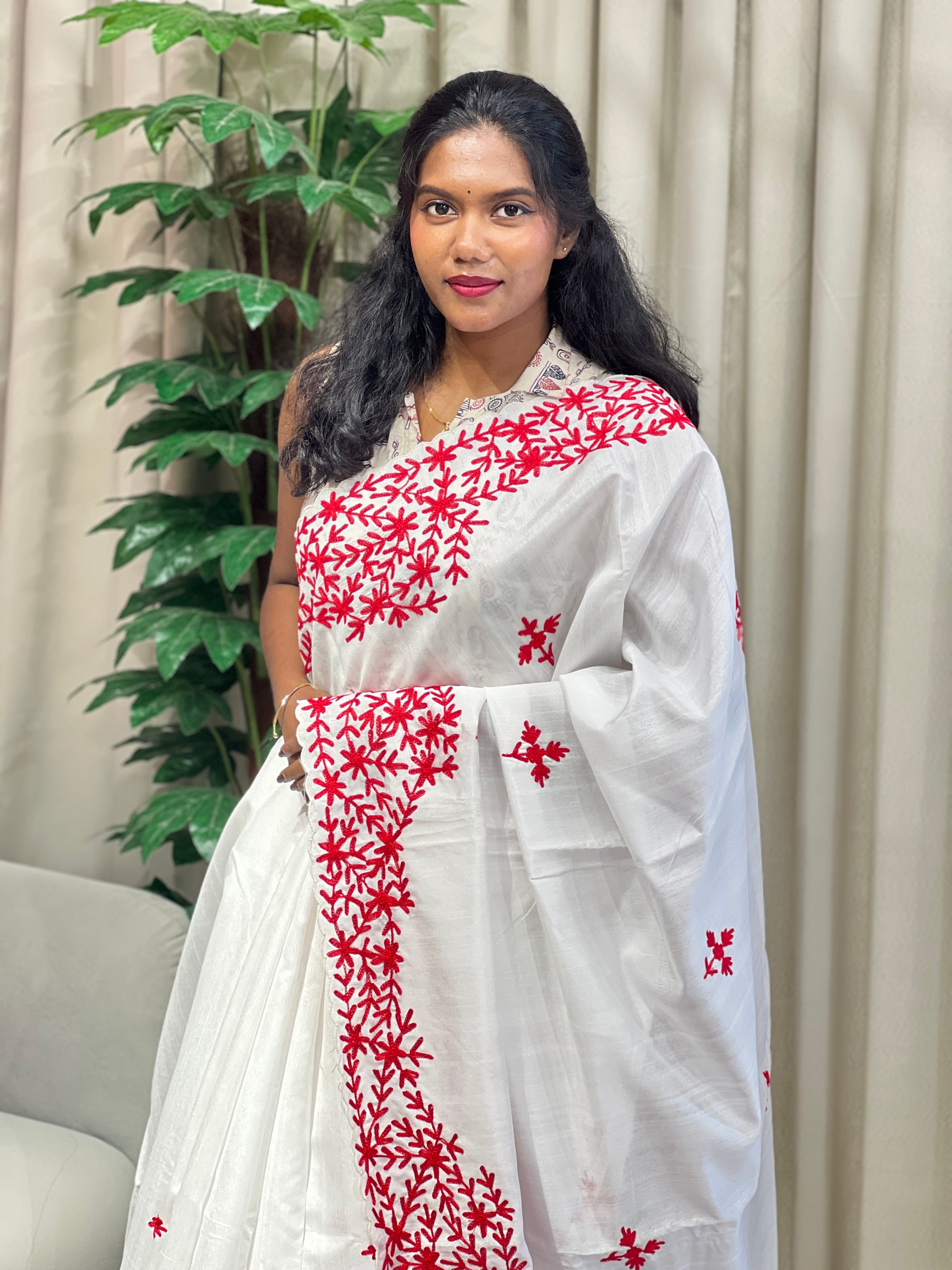 Machine Embroidered Semi Tussar Saree | BLD873