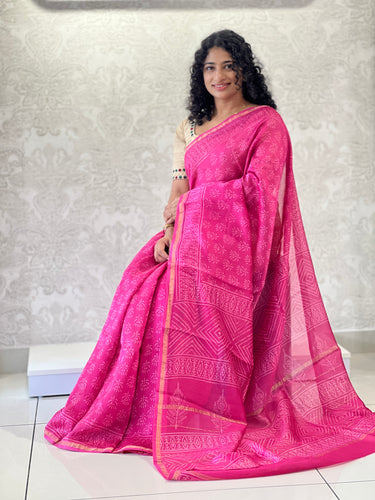 Block Printed Chanderi Saree | JKL334