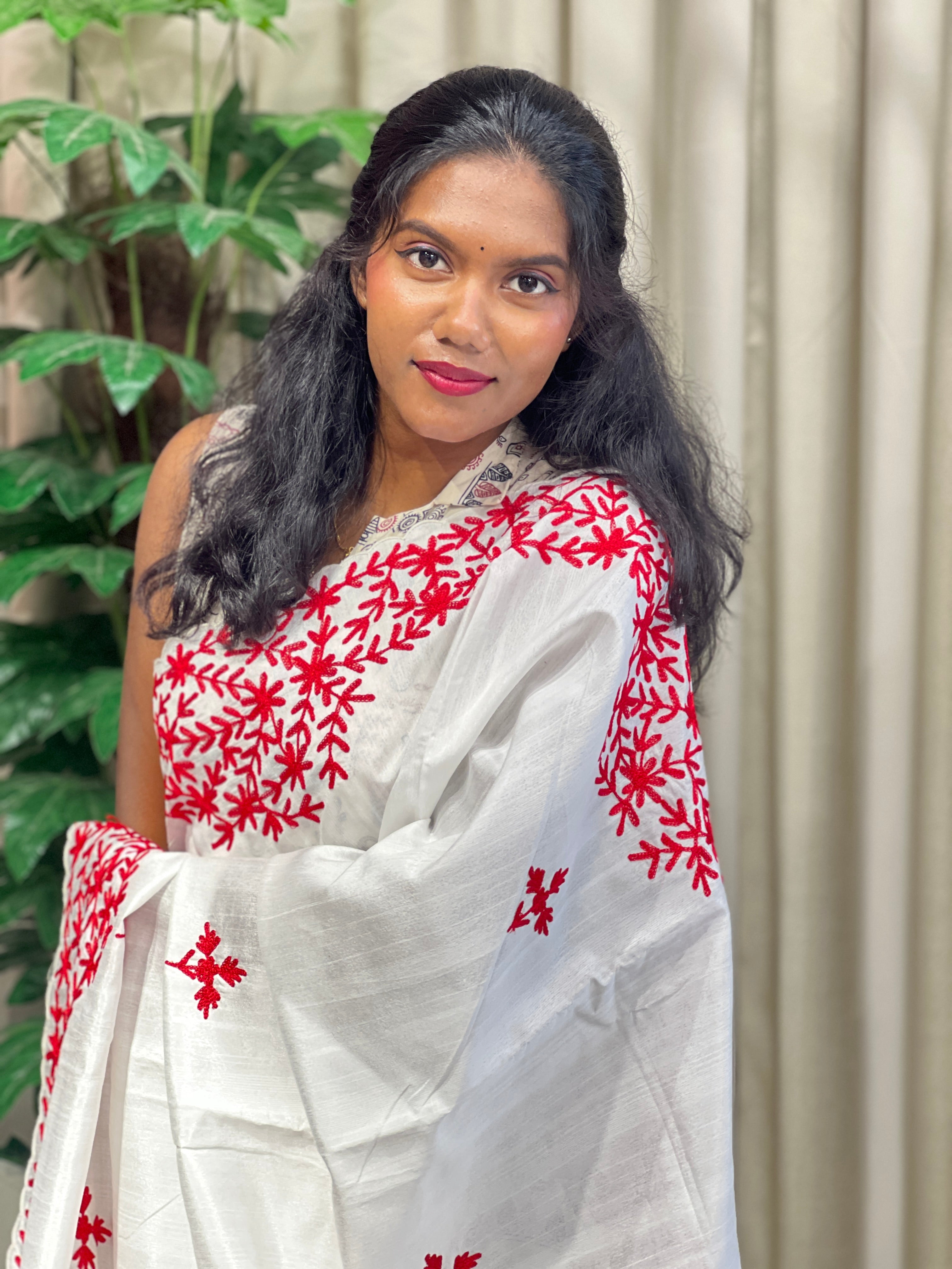 Machine Embroidered Semi Tussar Saree | BLD873