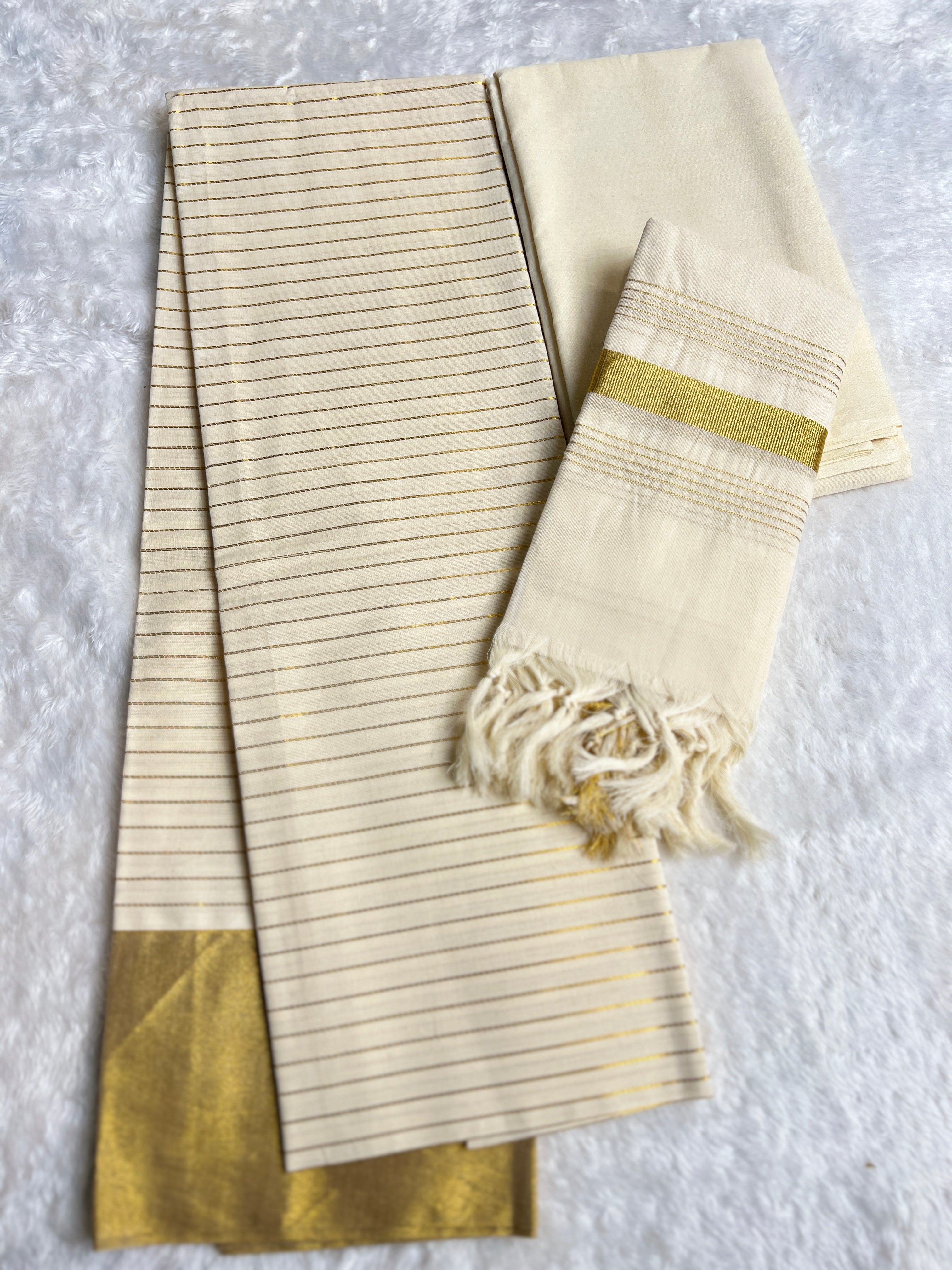 Golden Zari Stripe Pattern Cotton Salwar Set | GAT540