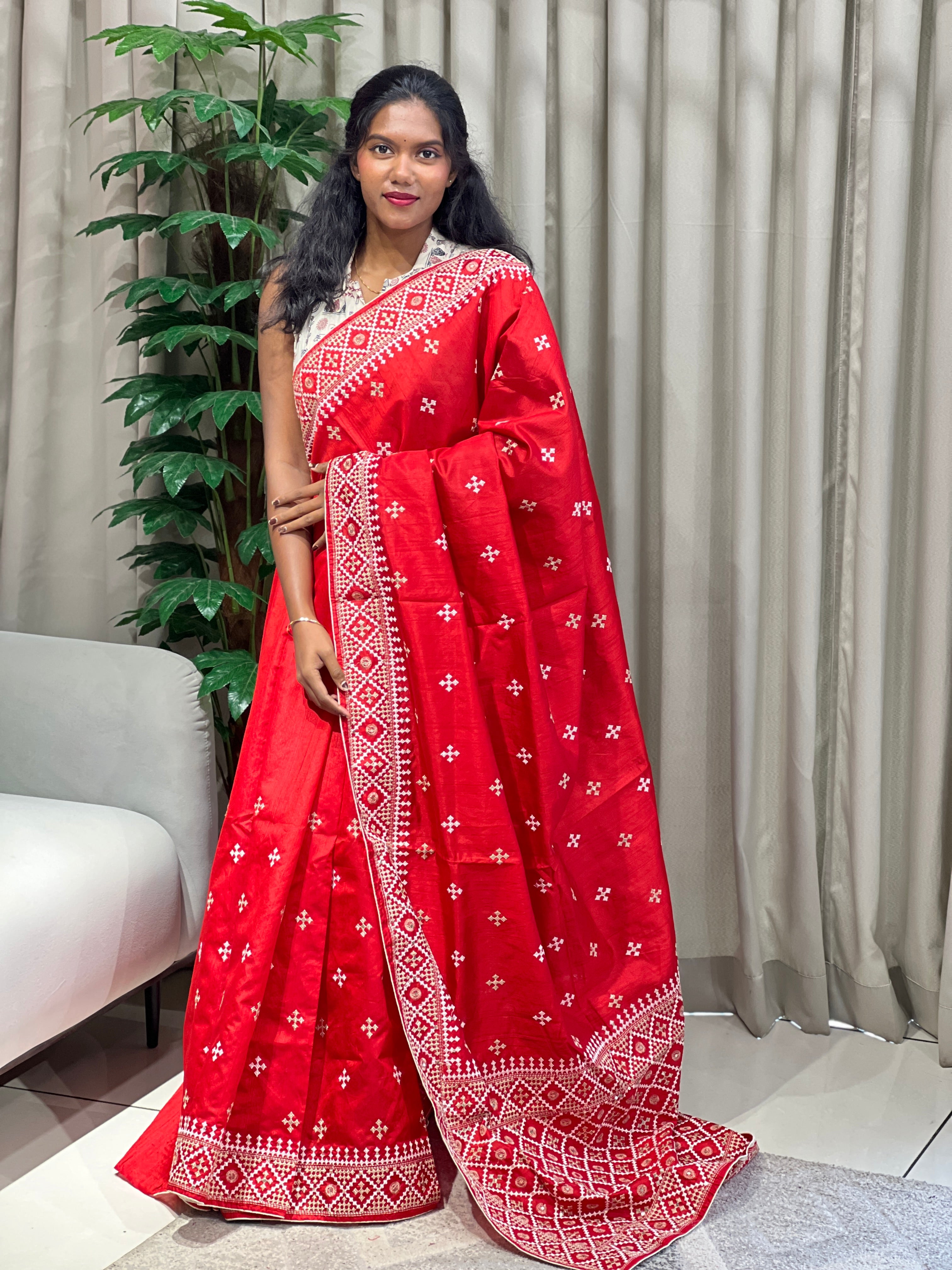 Kutch Work Embroidery Semi Silk Saree | RP429