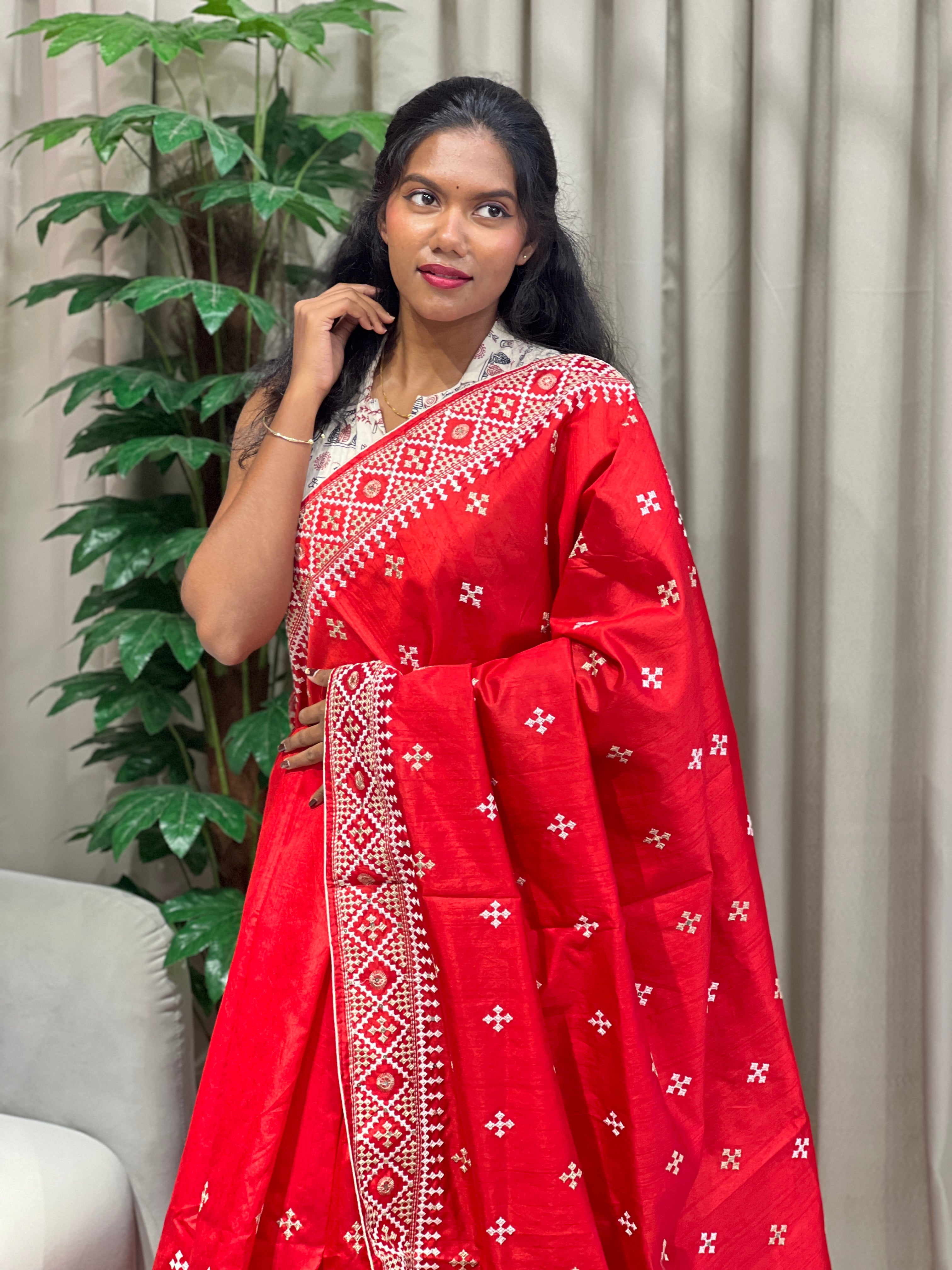 Kutch Work Embroidery Semi Silk Saree | RP429