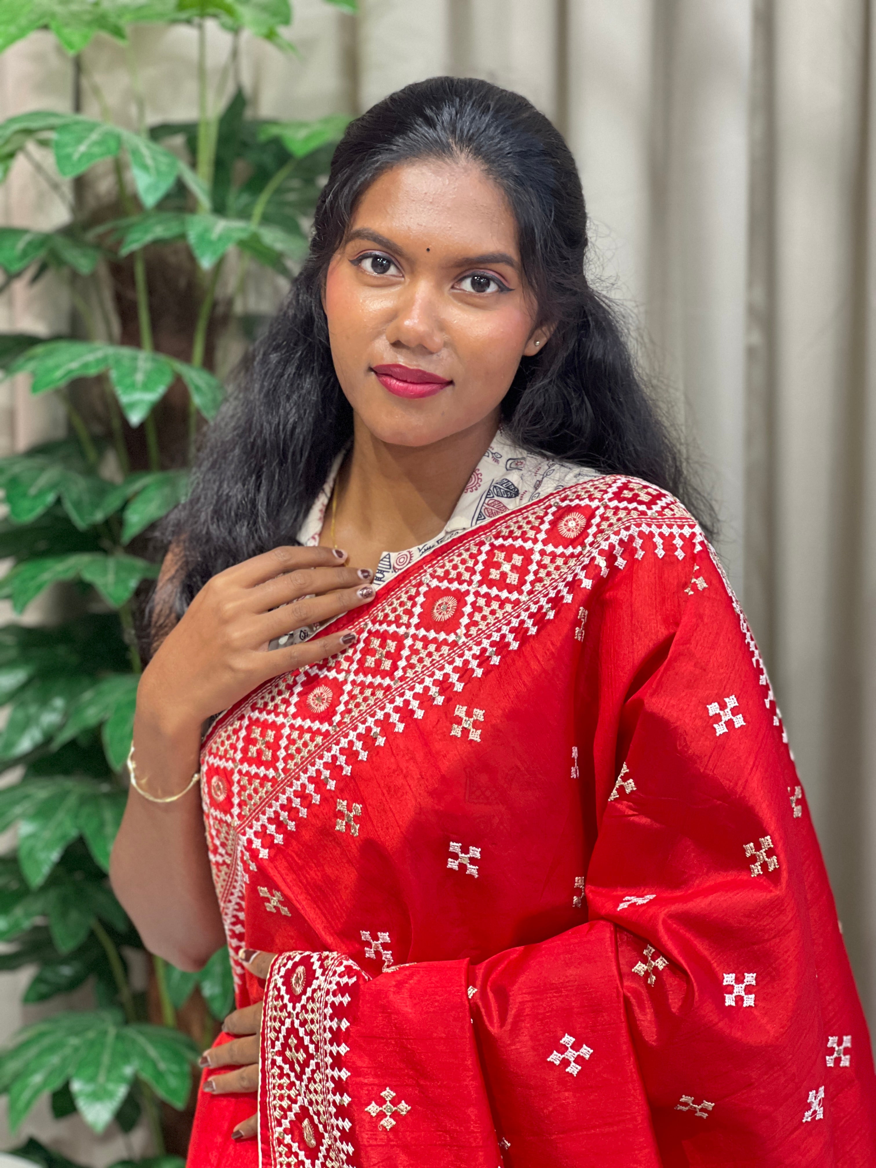 Kutch Work Embroidery Semi Silk Saree | RP429