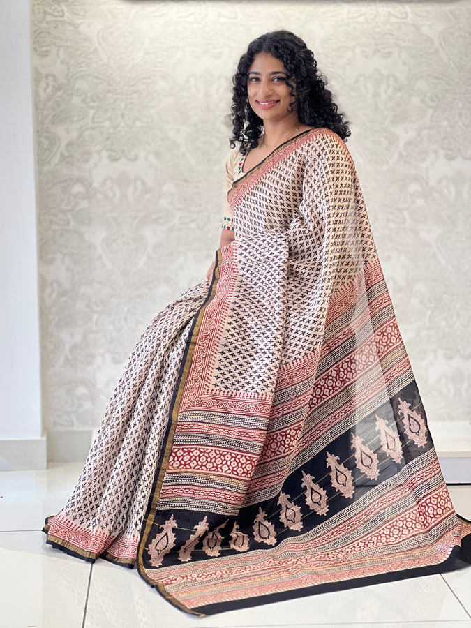 Block Printed Chanderi Saree | JKL336