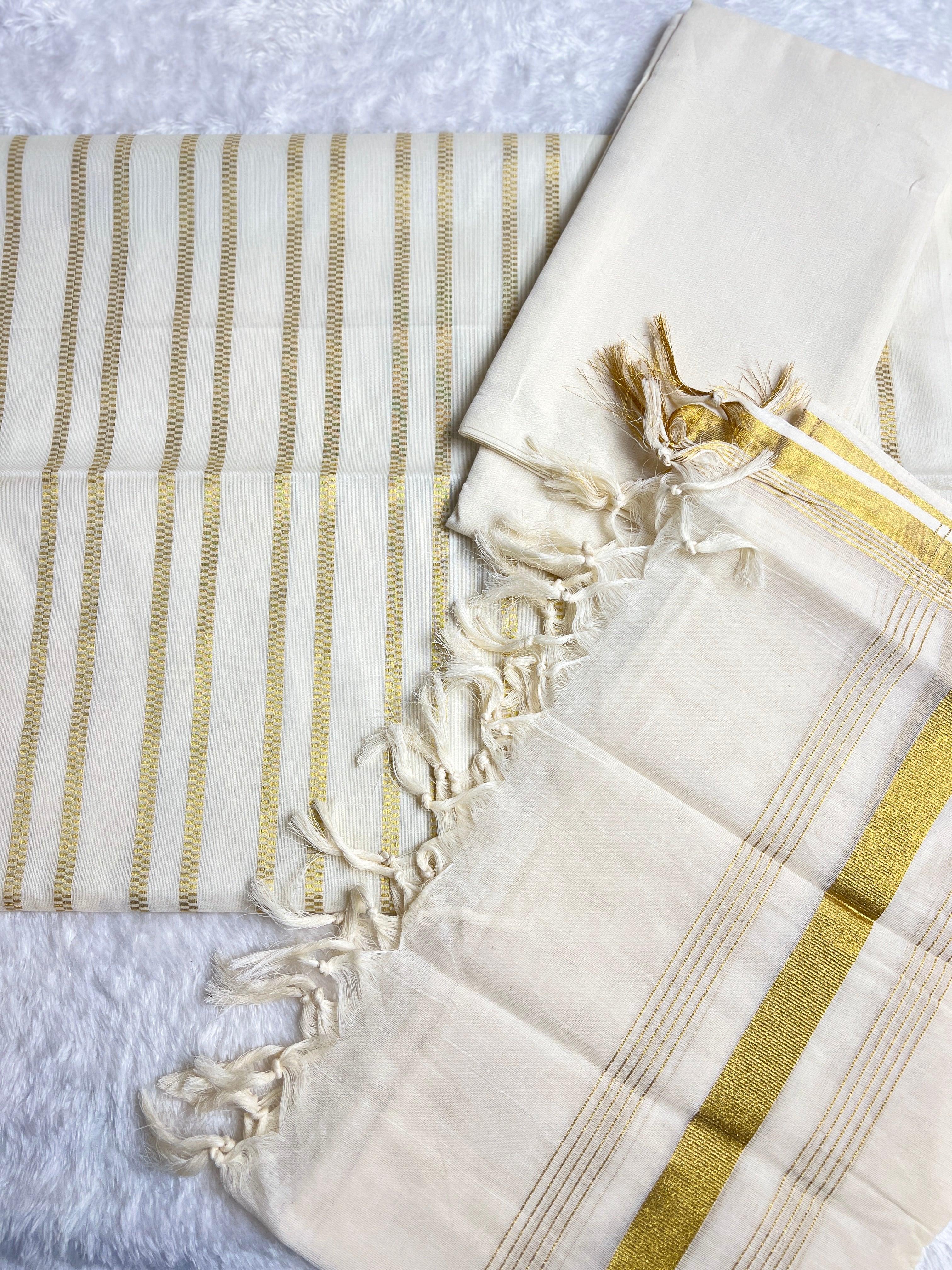 Golden Zari Stripe Pattern Cotton Salwar Set | GAT539