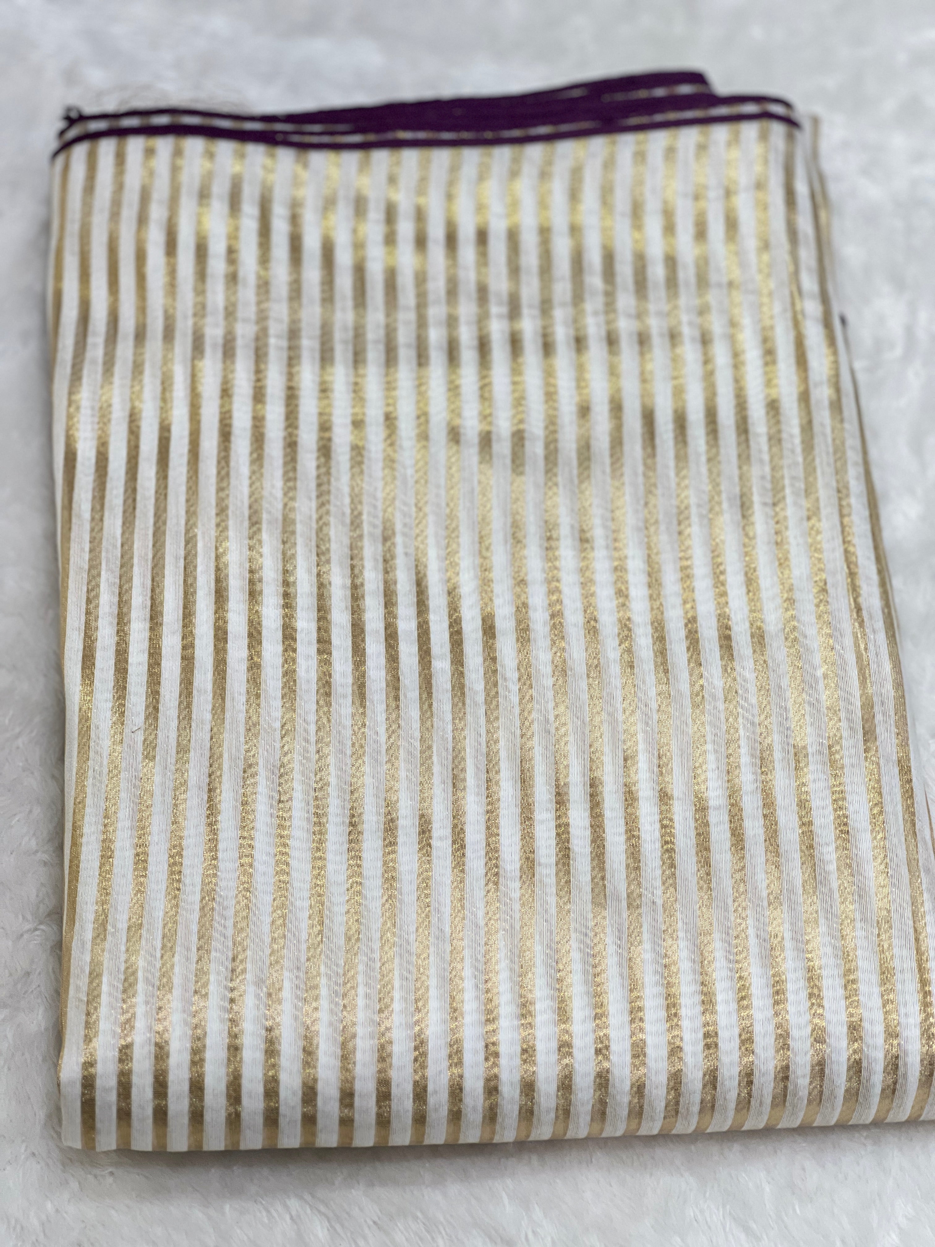 Stripe Pattern Mul Chanderi Saree | GAT428