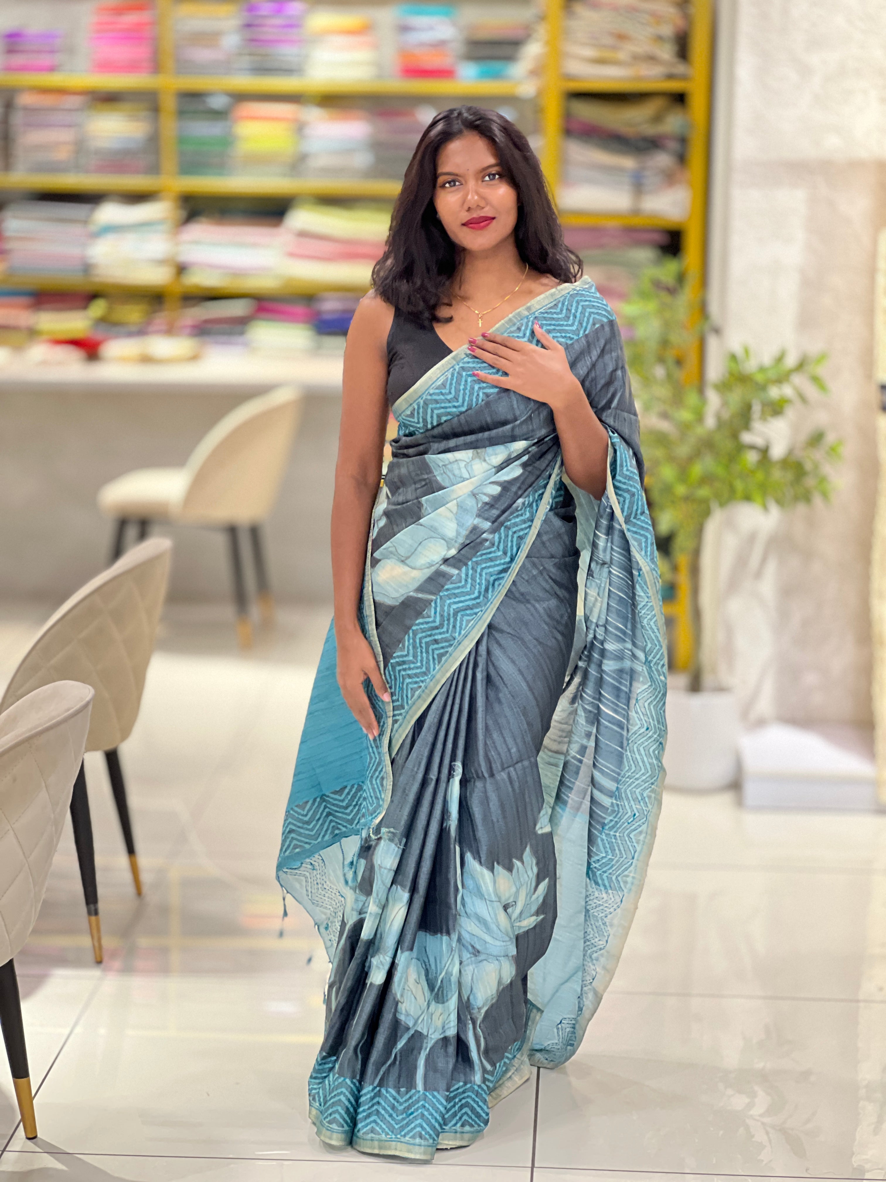 Floral Printed Semi Tussar Saree | SSN290