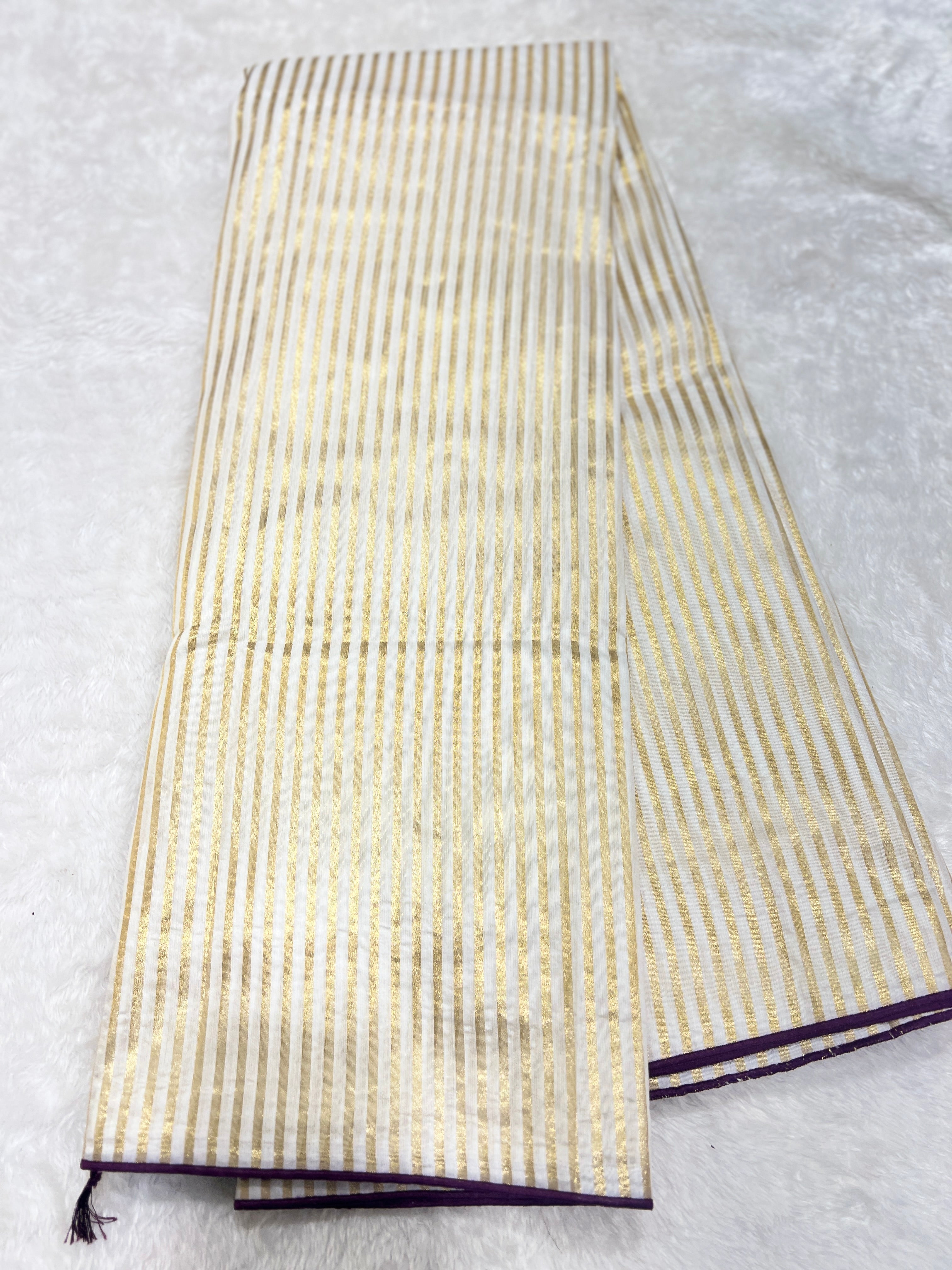 Stripe Pattern Mul Chanderi Saree | GAT428
