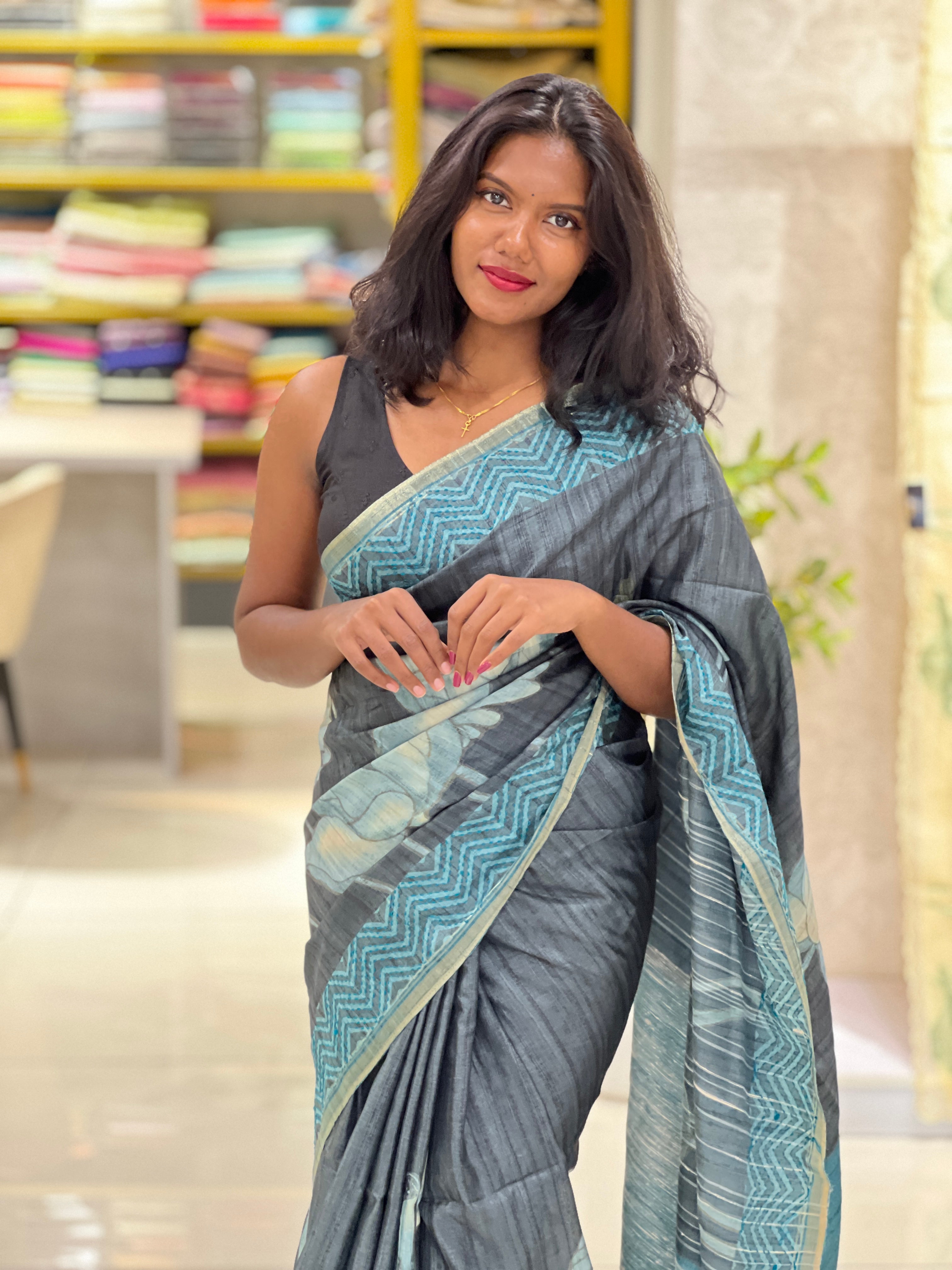 Floral Printed Semi Tussar Saree | SSN290