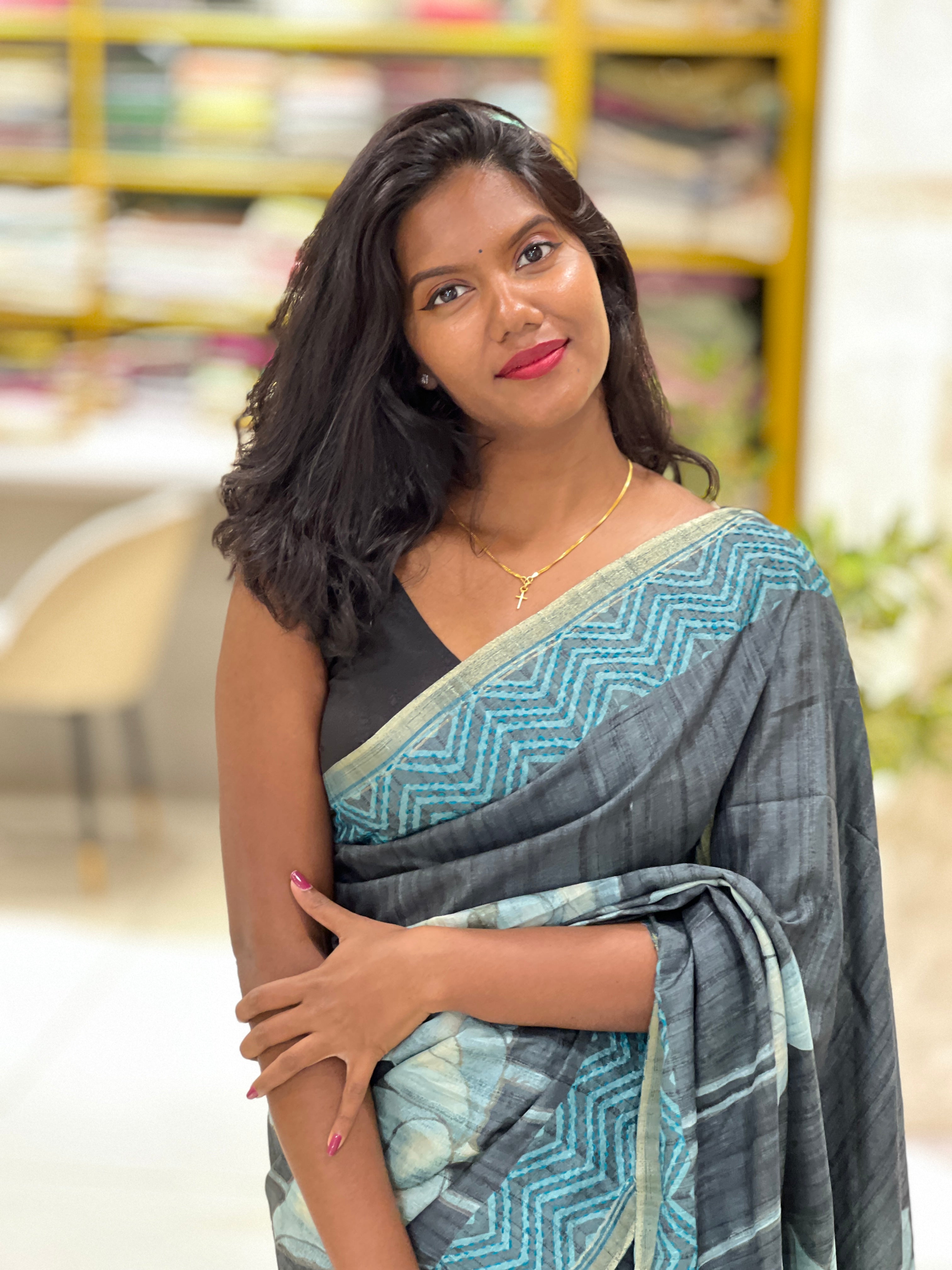 Floral Printed Semi Tussar Saree | SSN290