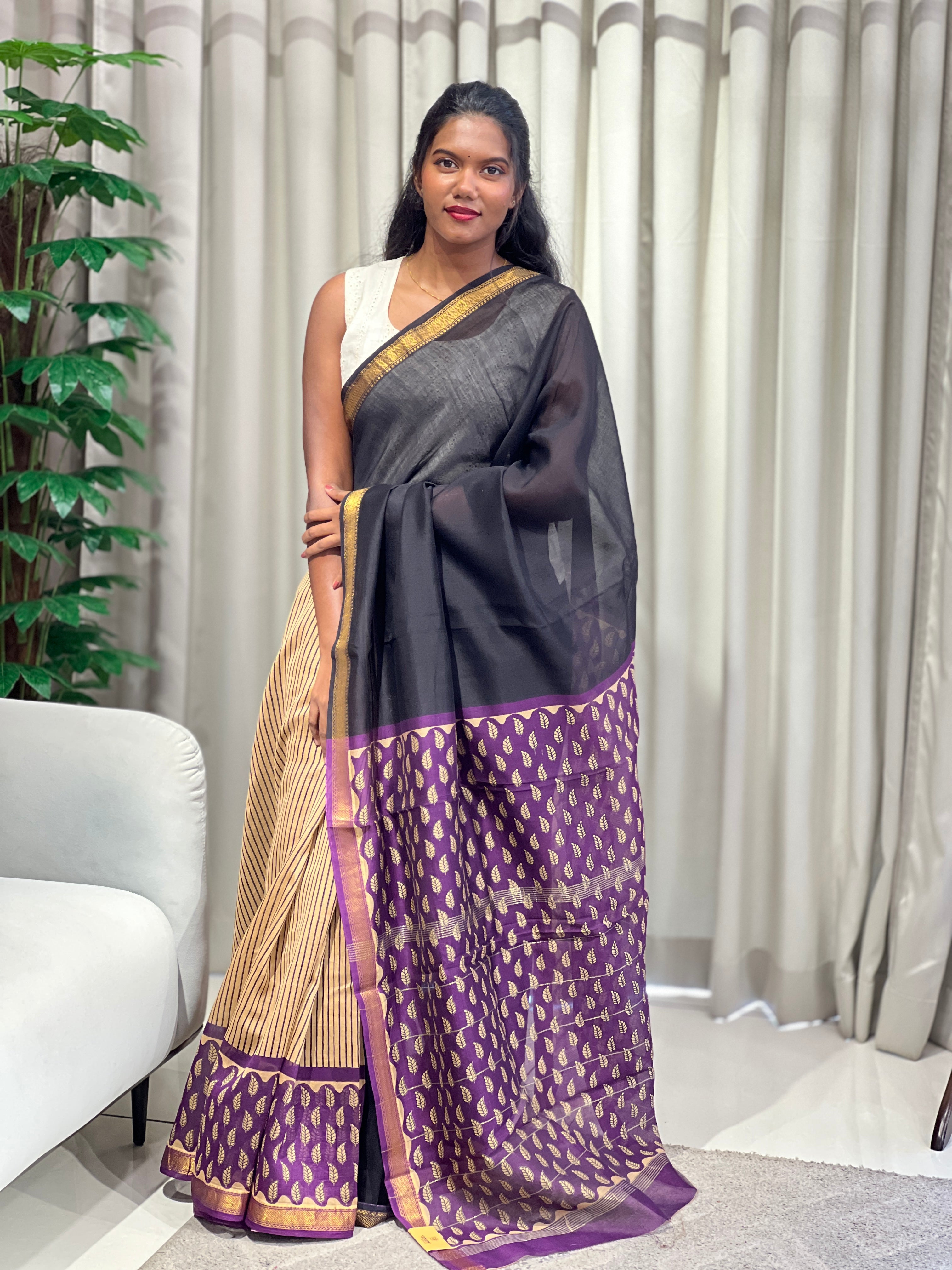 Mangalgiri Border Detailed Chanderi Saree | VFC586