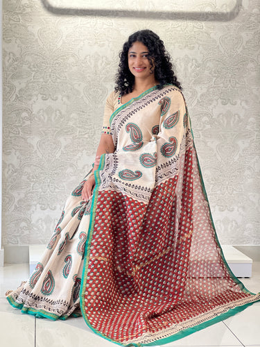 Block Printed Chanderi Saree | JKL348