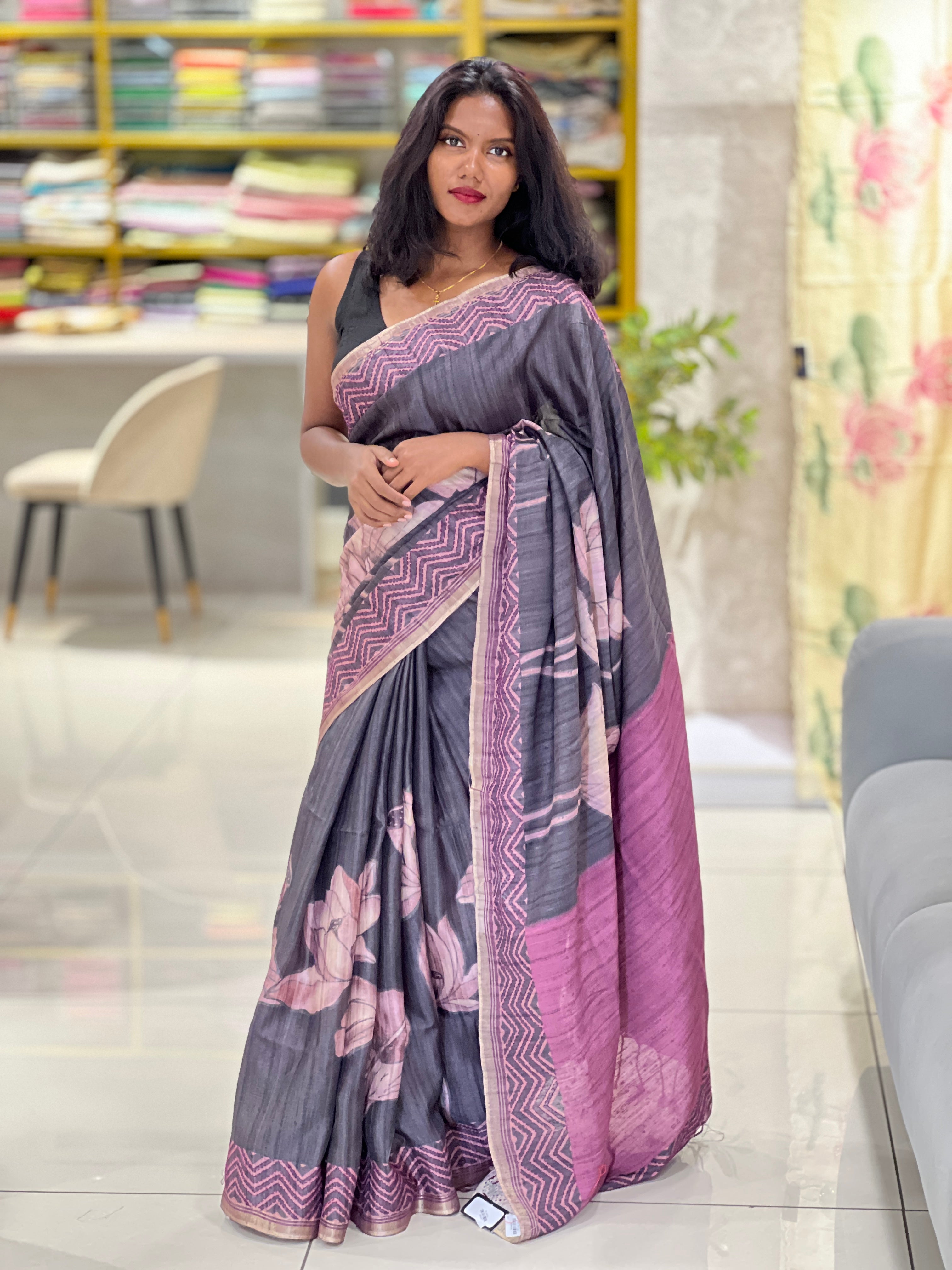 Floral Printed Semi Tussar Saree | SSN292