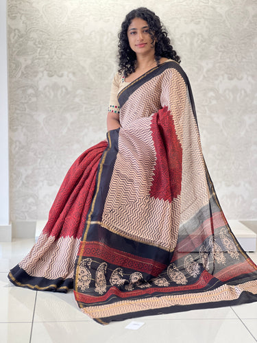 Block Printed Chanderi Saree | JKL345