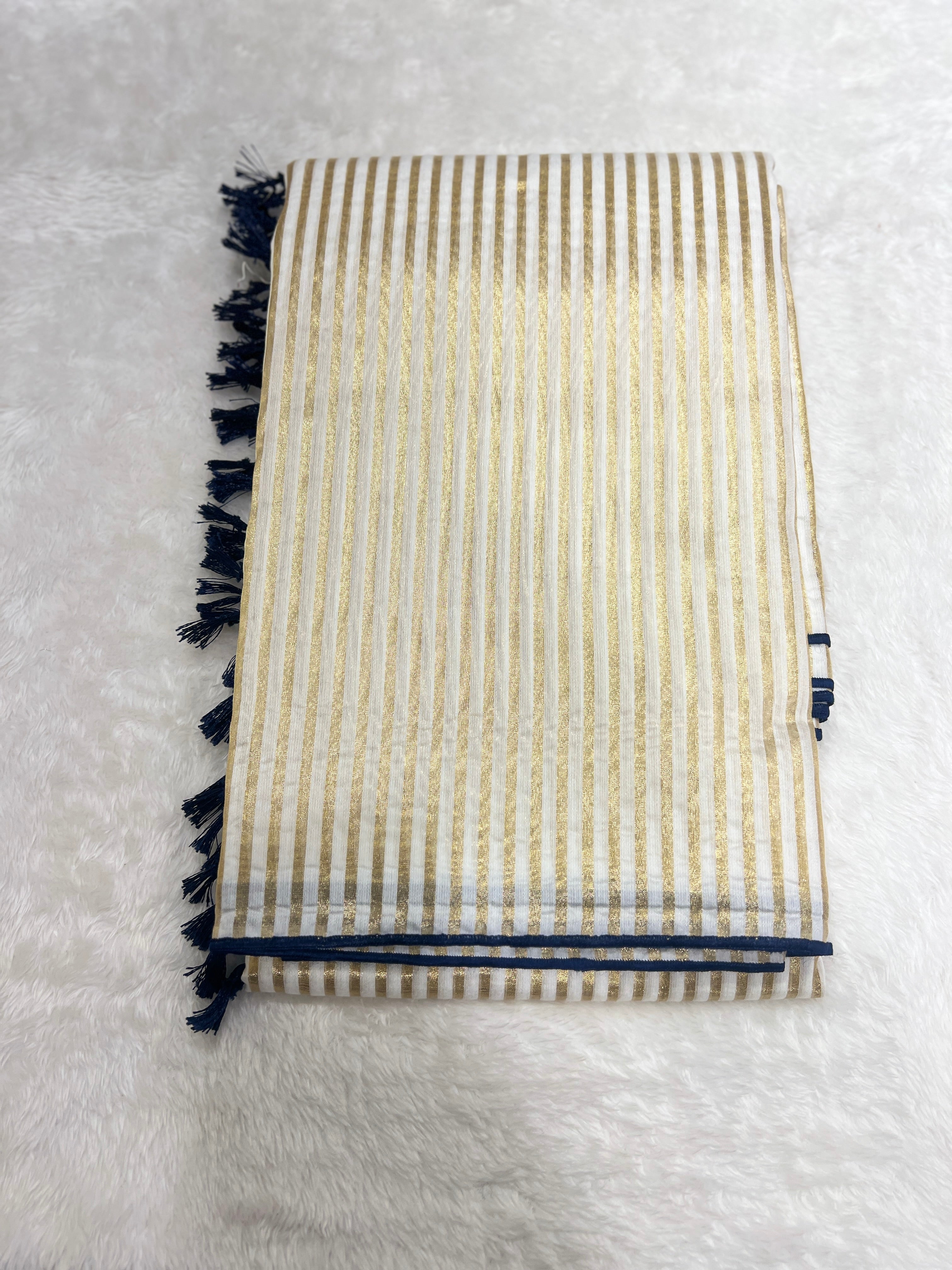 Golden Zari Stripe Pattern Mul Chanderi Saree | GAT430