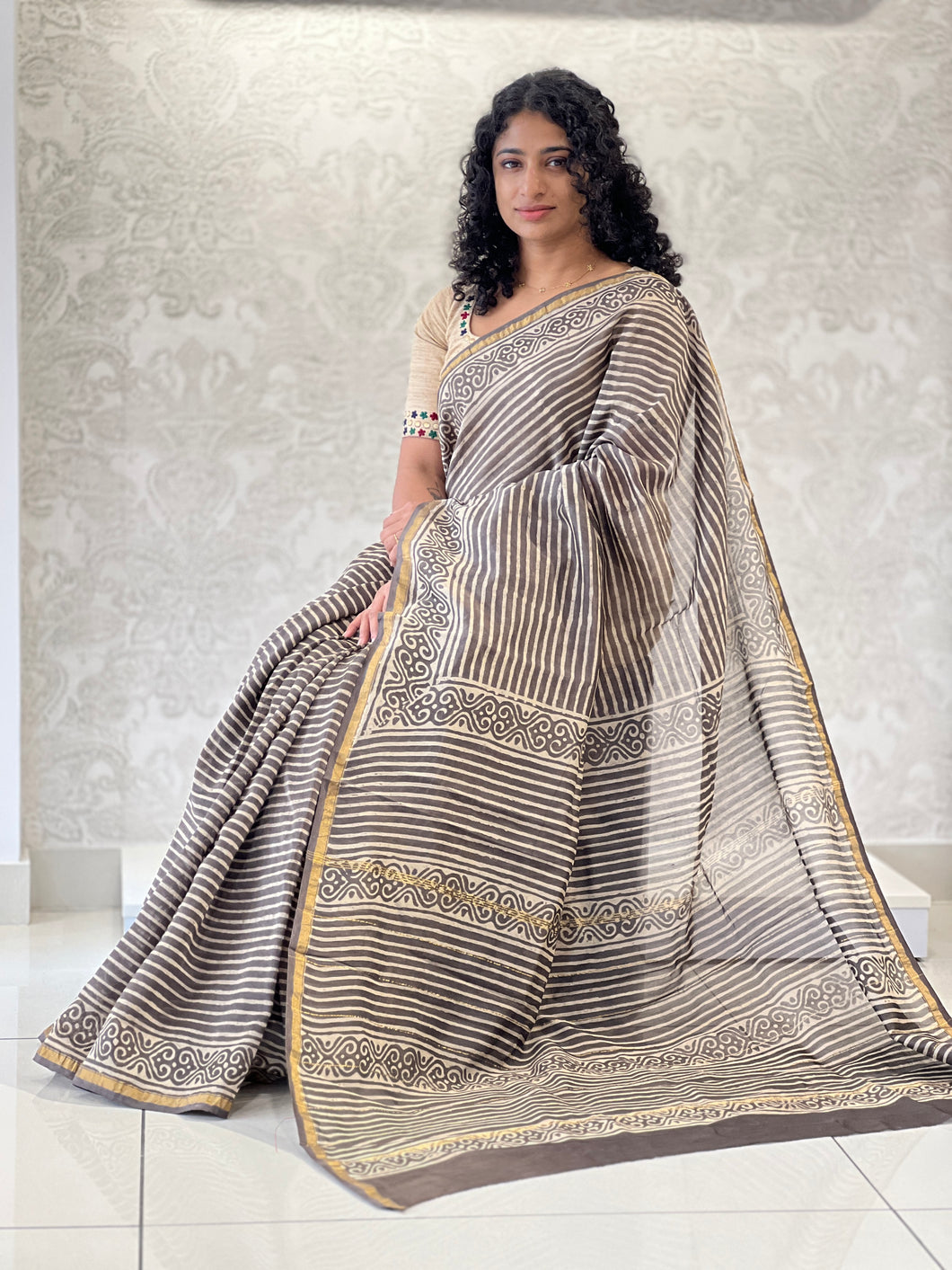 Stripe Patterned Chanderi Saree | JKL330