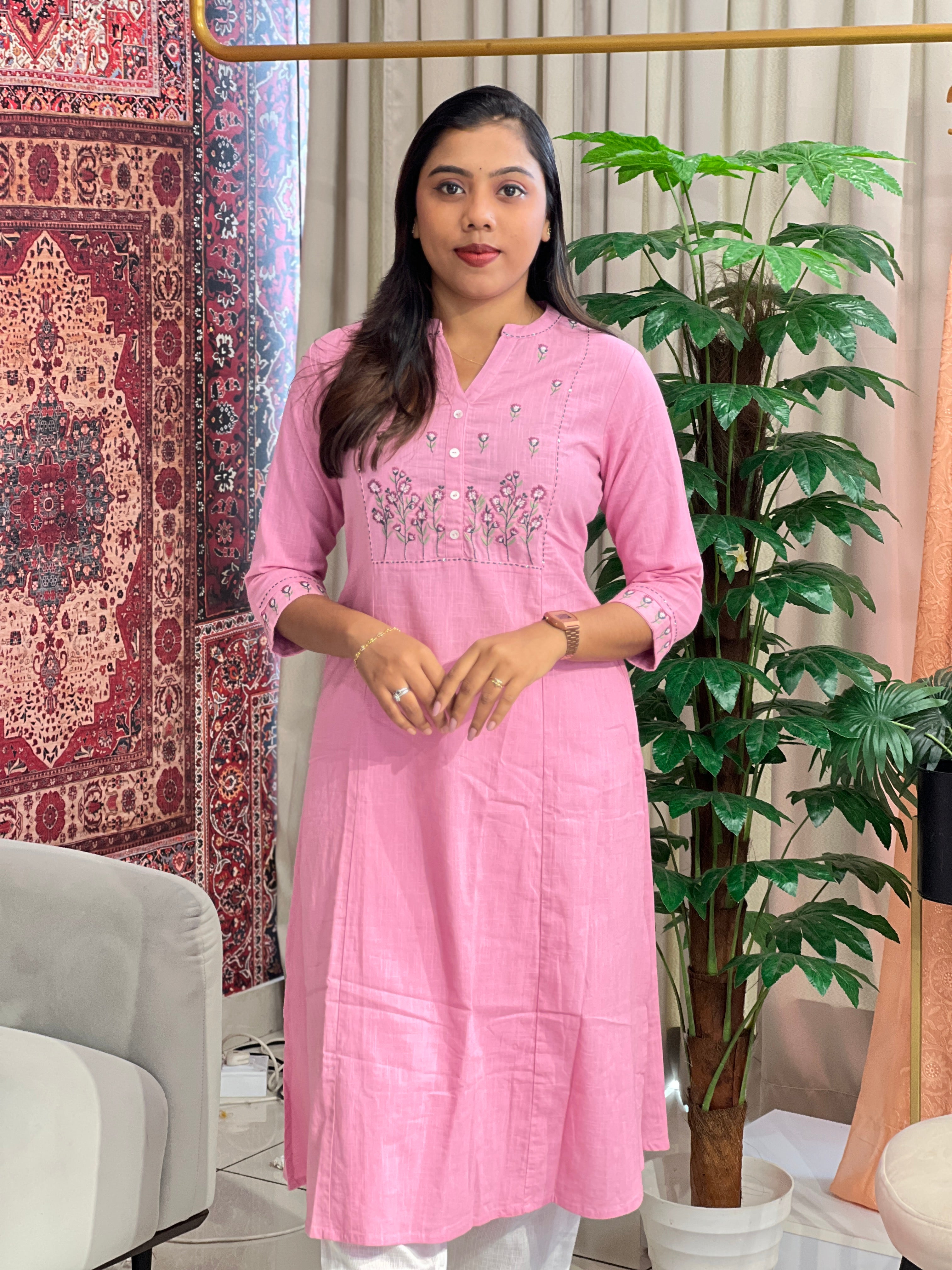 Embroidered Linen Kurta | PGI124