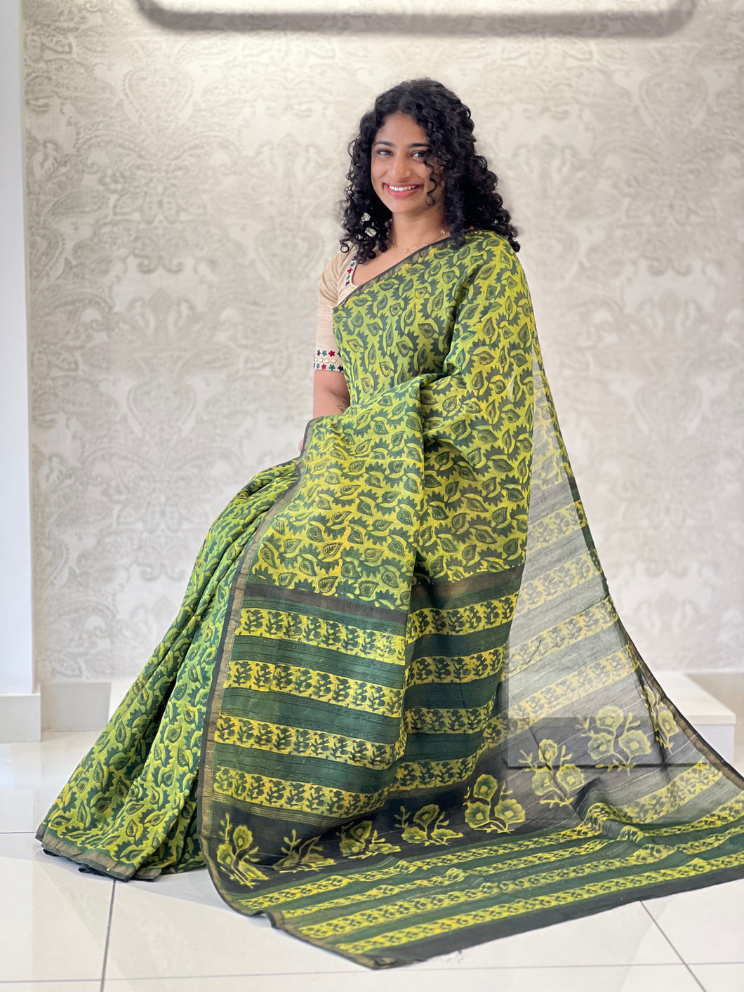 Block Printed Chanderi Saree | JKL343