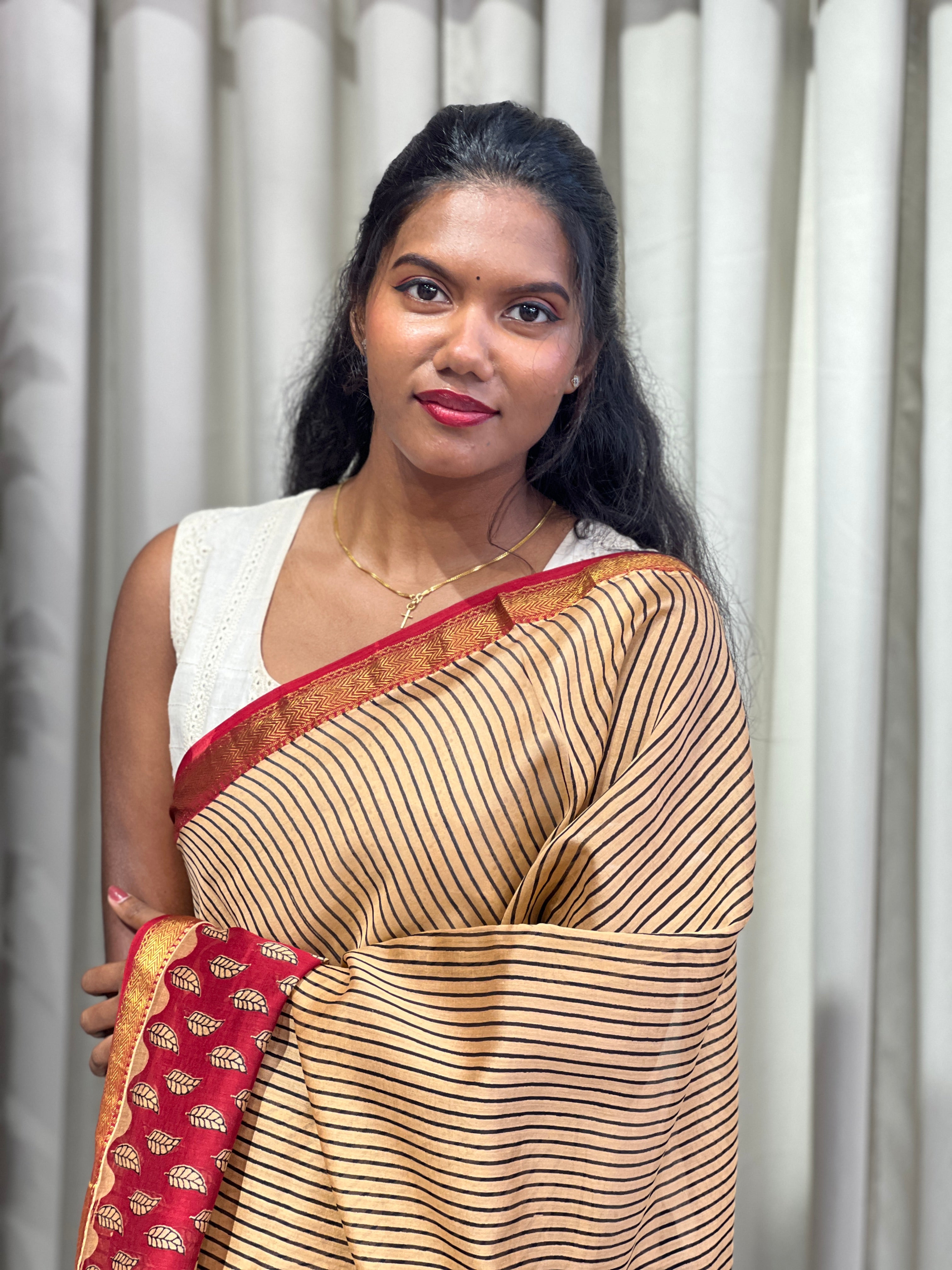 Stripes Printed Chanderi Saree | VFC584